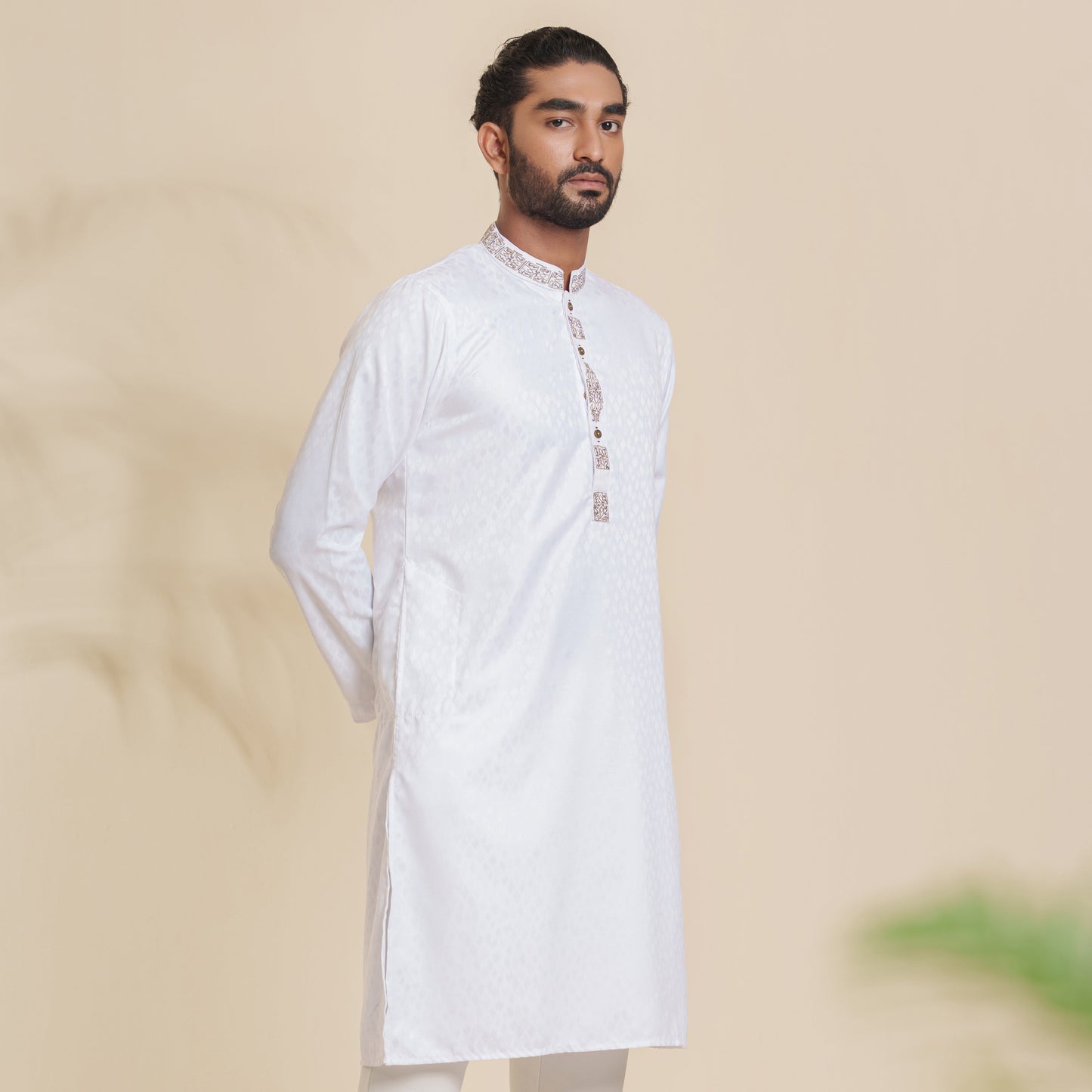 Men's White Embroidery Panjabi