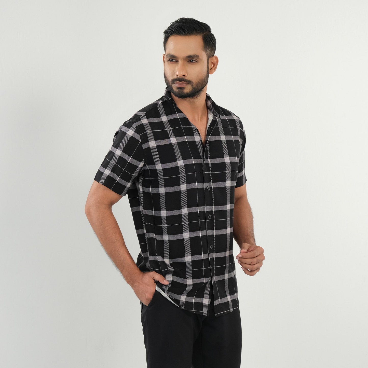 Men's Peach-Black Print Shirt