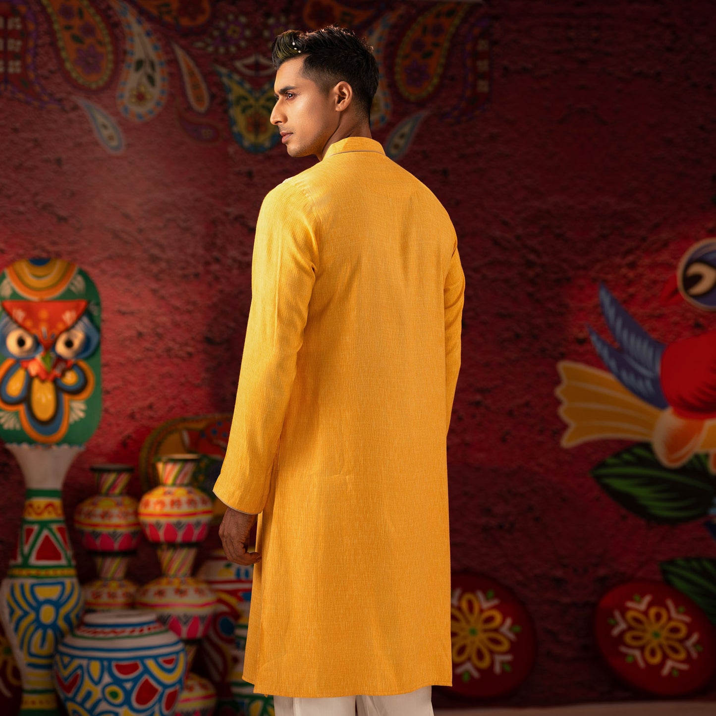 Men Yellow Embroidered Panjabi
