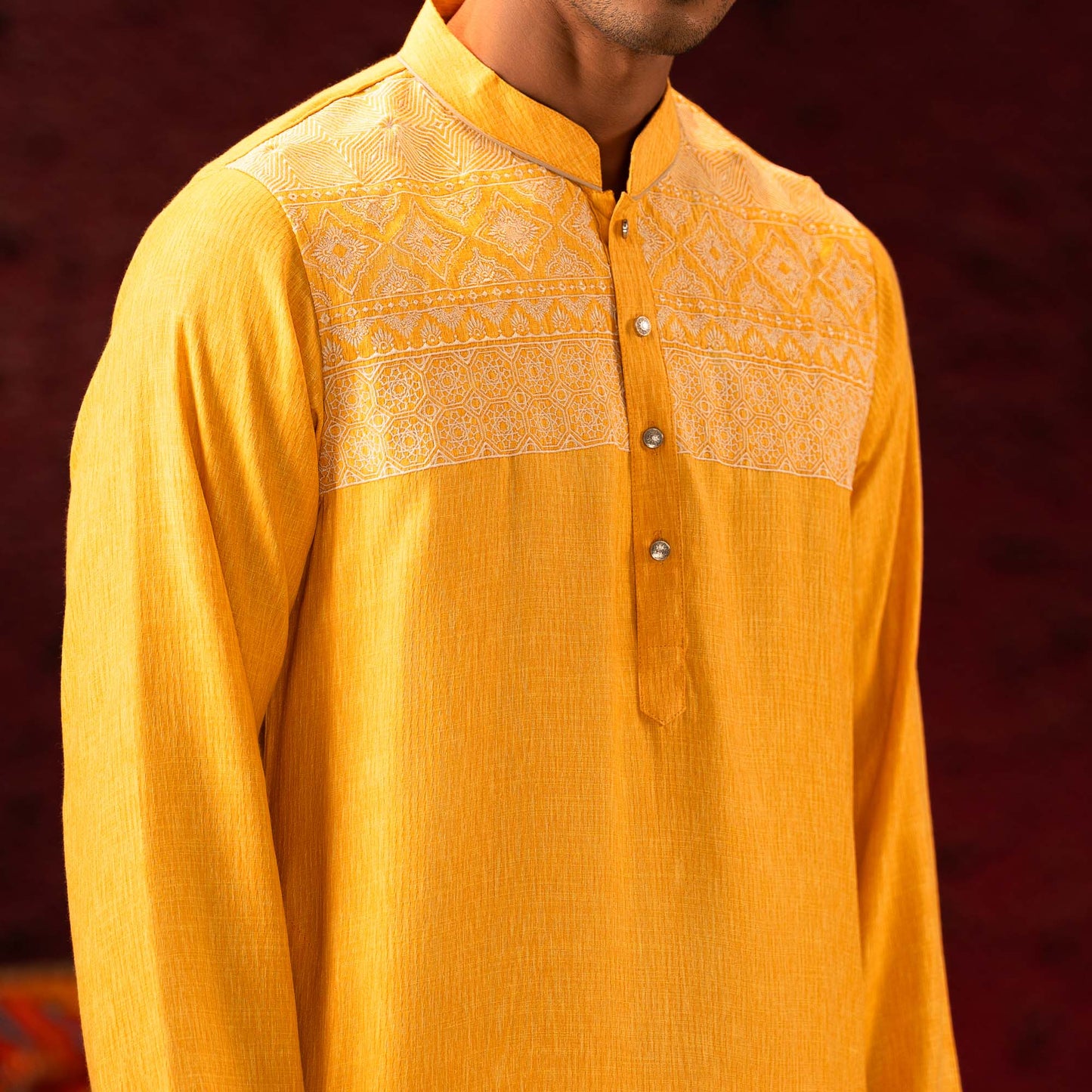 Men Yellow Embroidered Panjabi