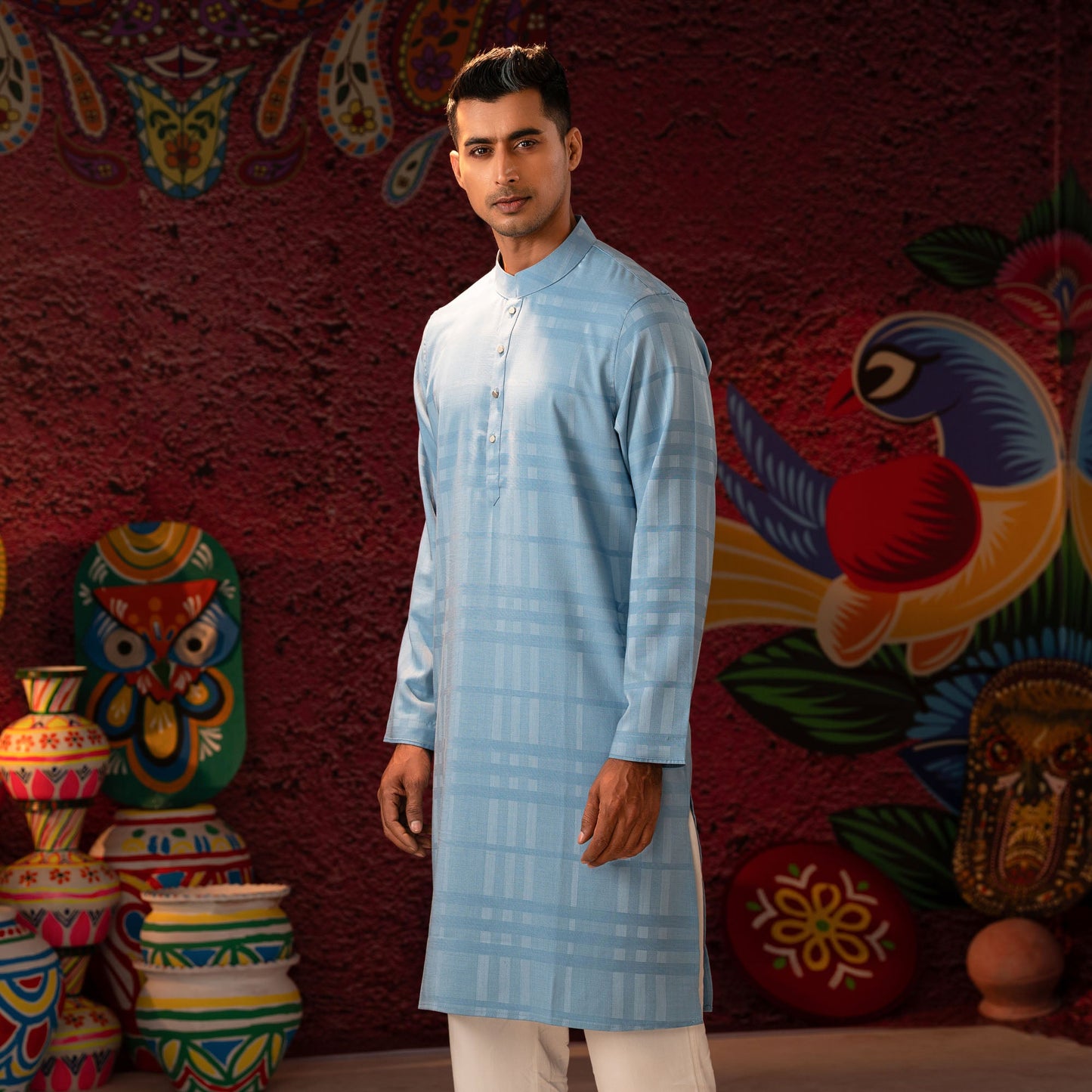 Mens Sky Blue Basic Panjabi