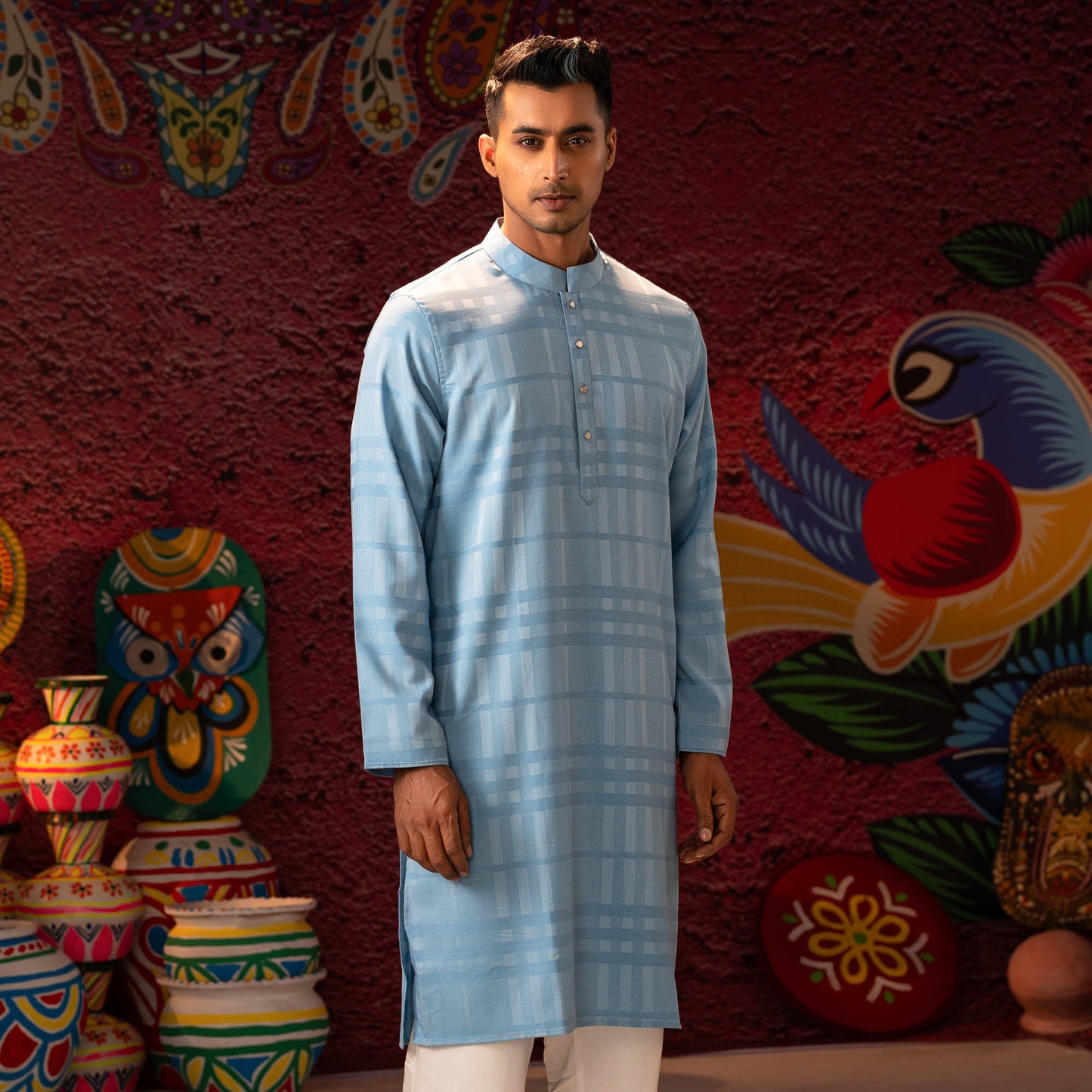 Mens Sky Blue Basic Panjabi