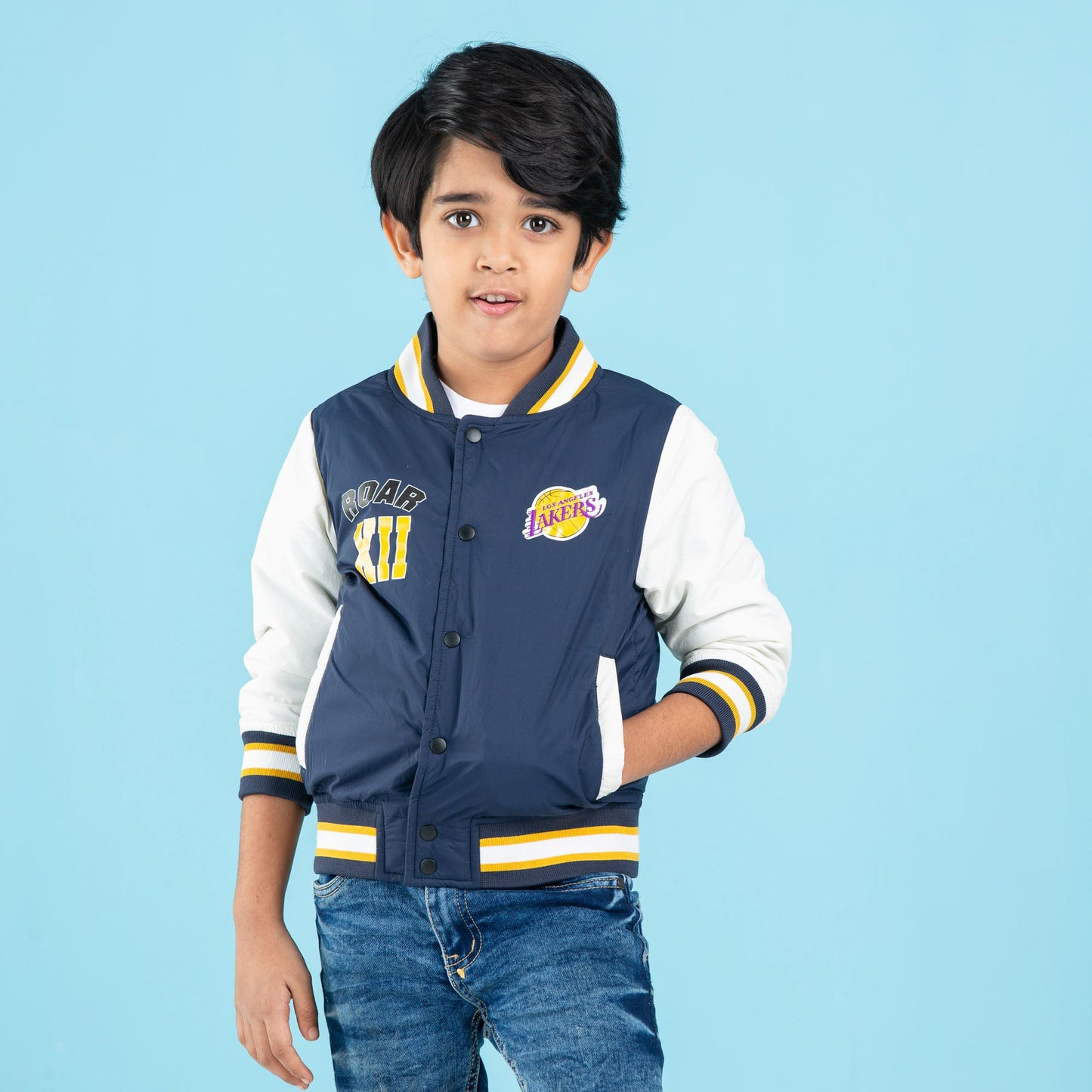 BABY BOYS BOMBER- NAVY/WHITE