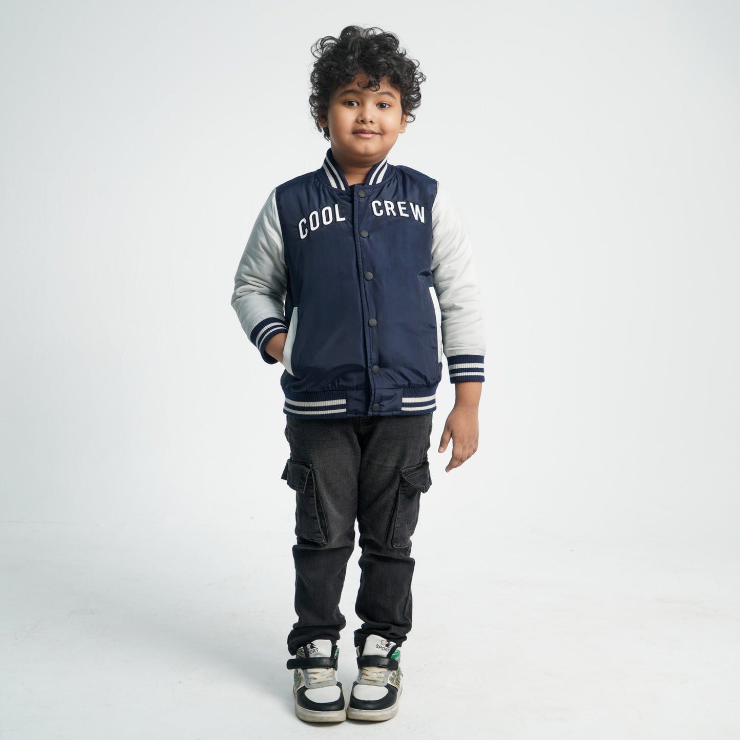Baby Boys Navy & Off White Bomber Jacket
