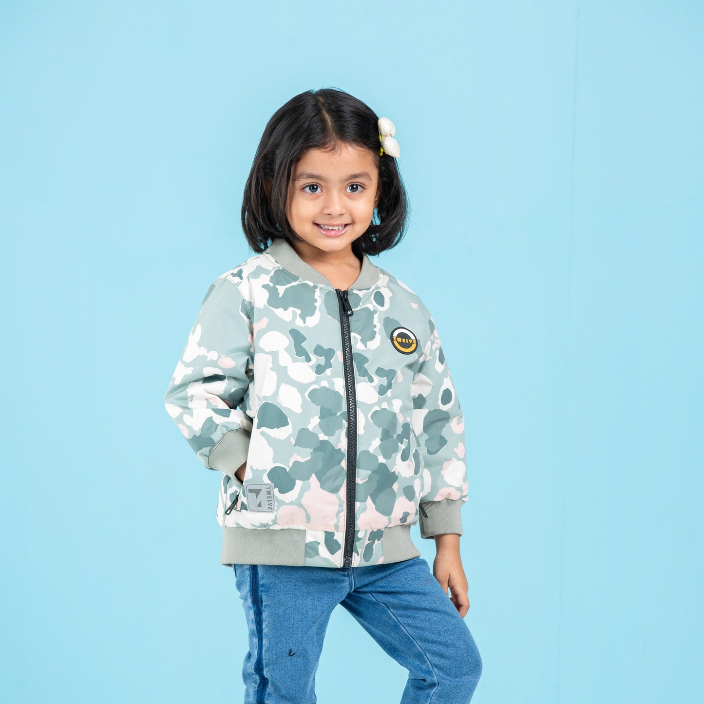 BABY GIRLS BOMBER- GREEN/WHITE AOP