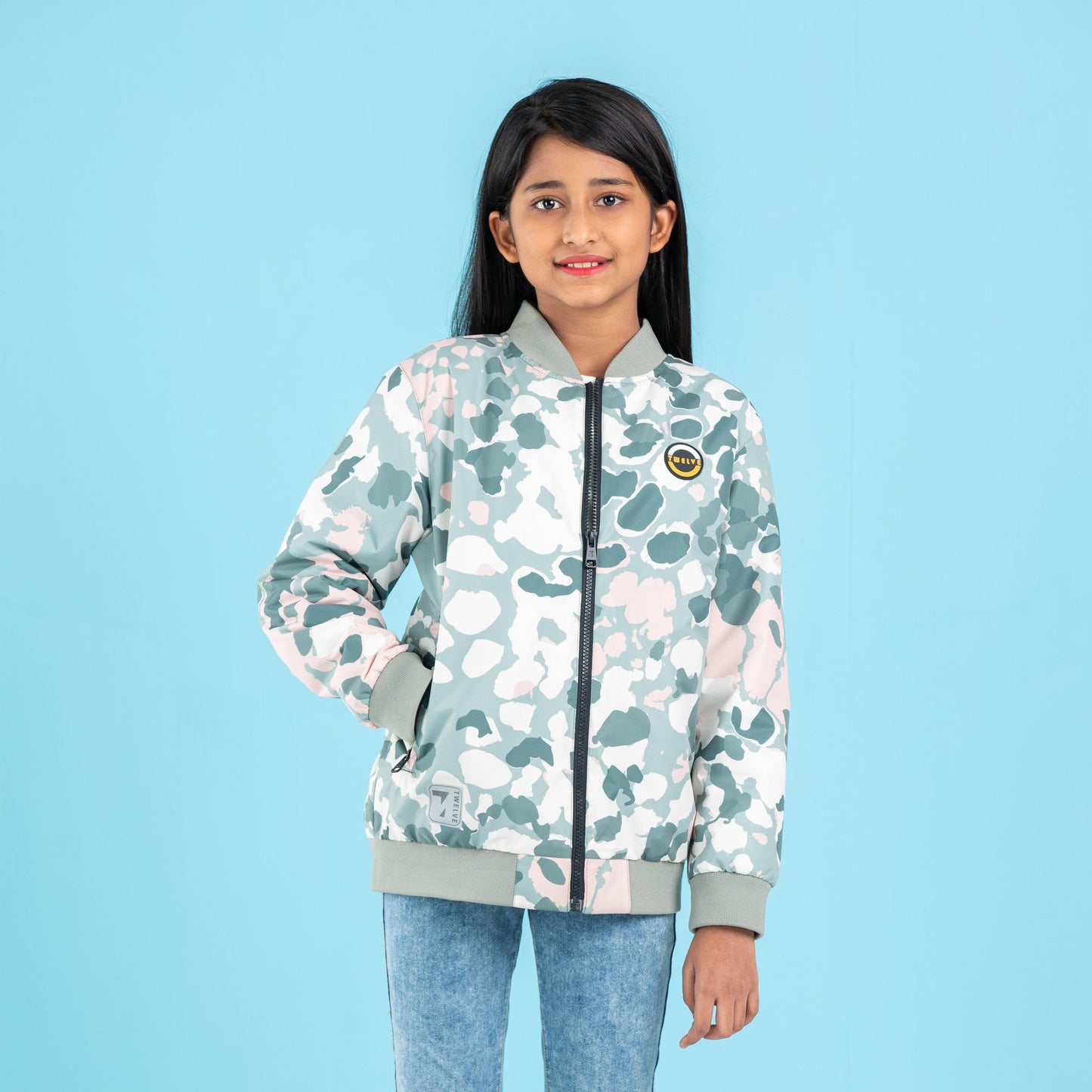 GIRLS BOMBER- GREEN/WHITE AOP