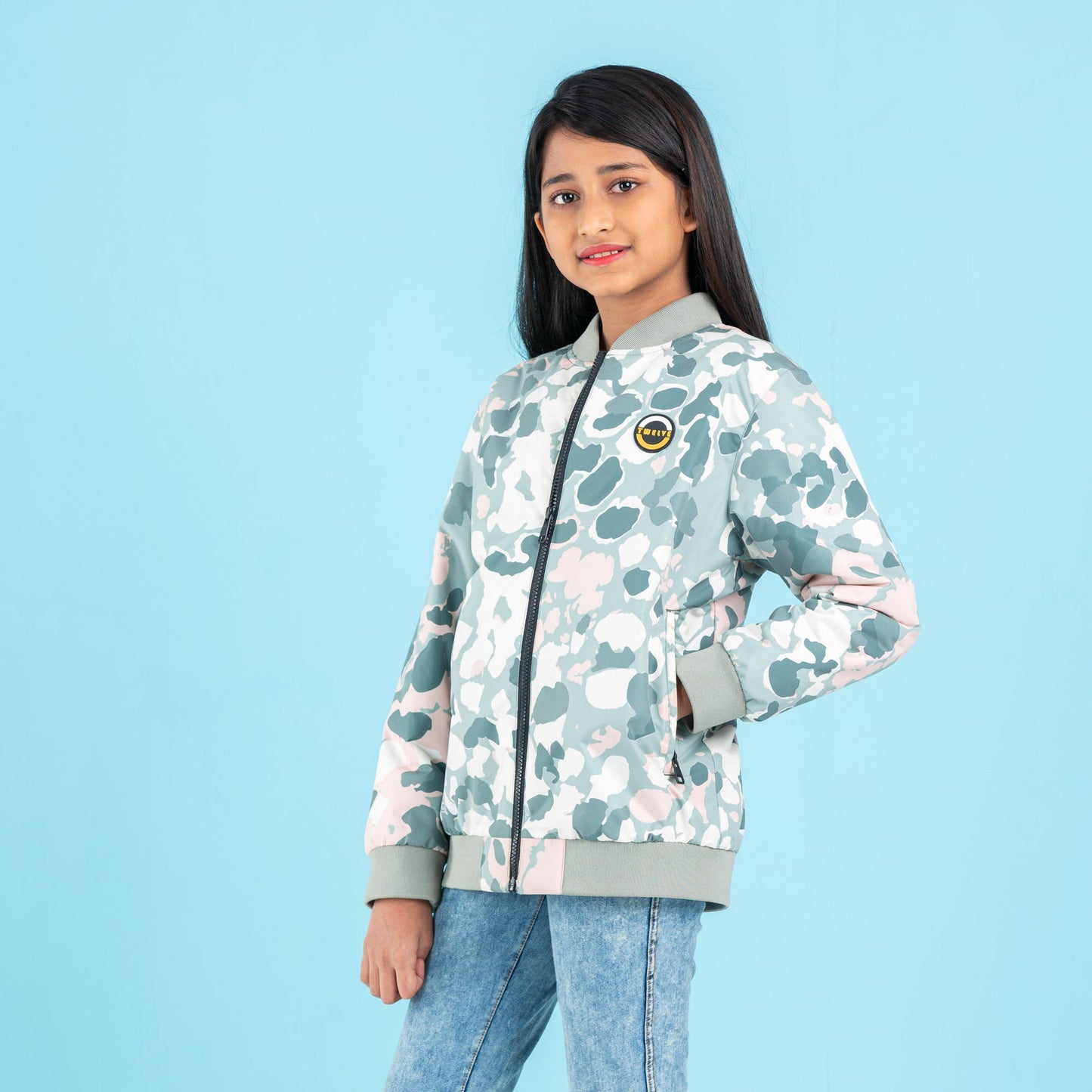 GIRLS BOMBER- GREEN/WHITE AOP