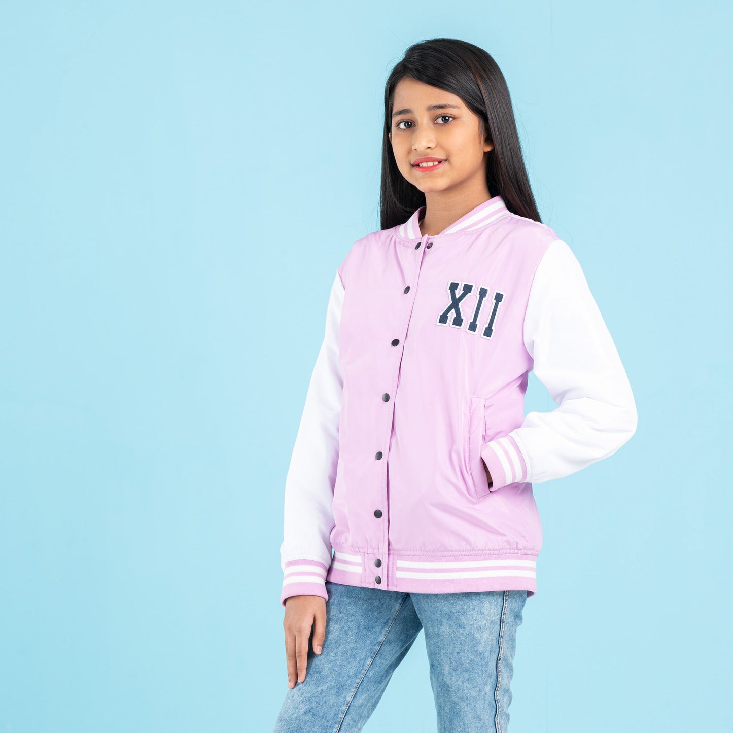 GIRLS BOMBER JACKET- PINK/WHITE