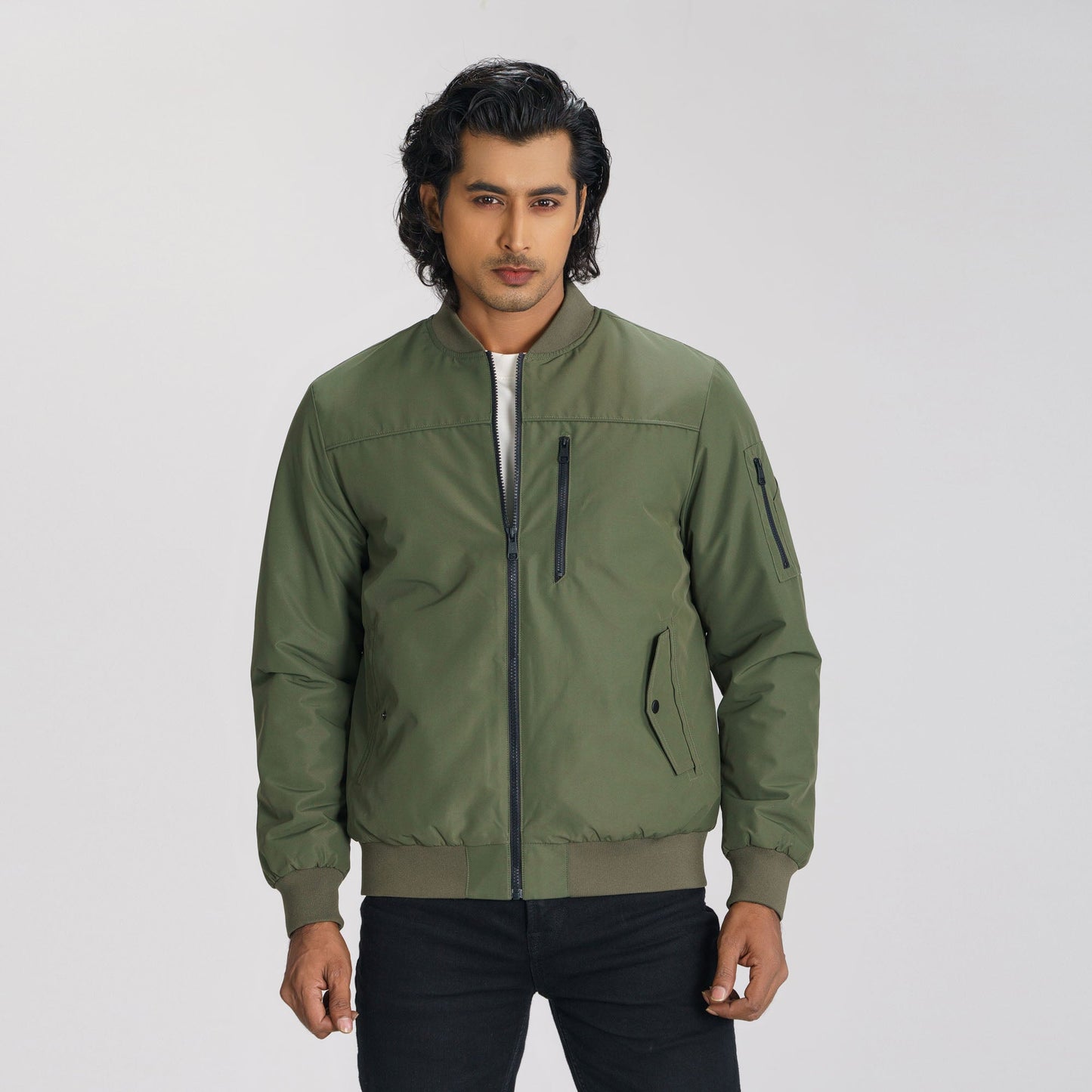 Mens Olive Bomber Jacket