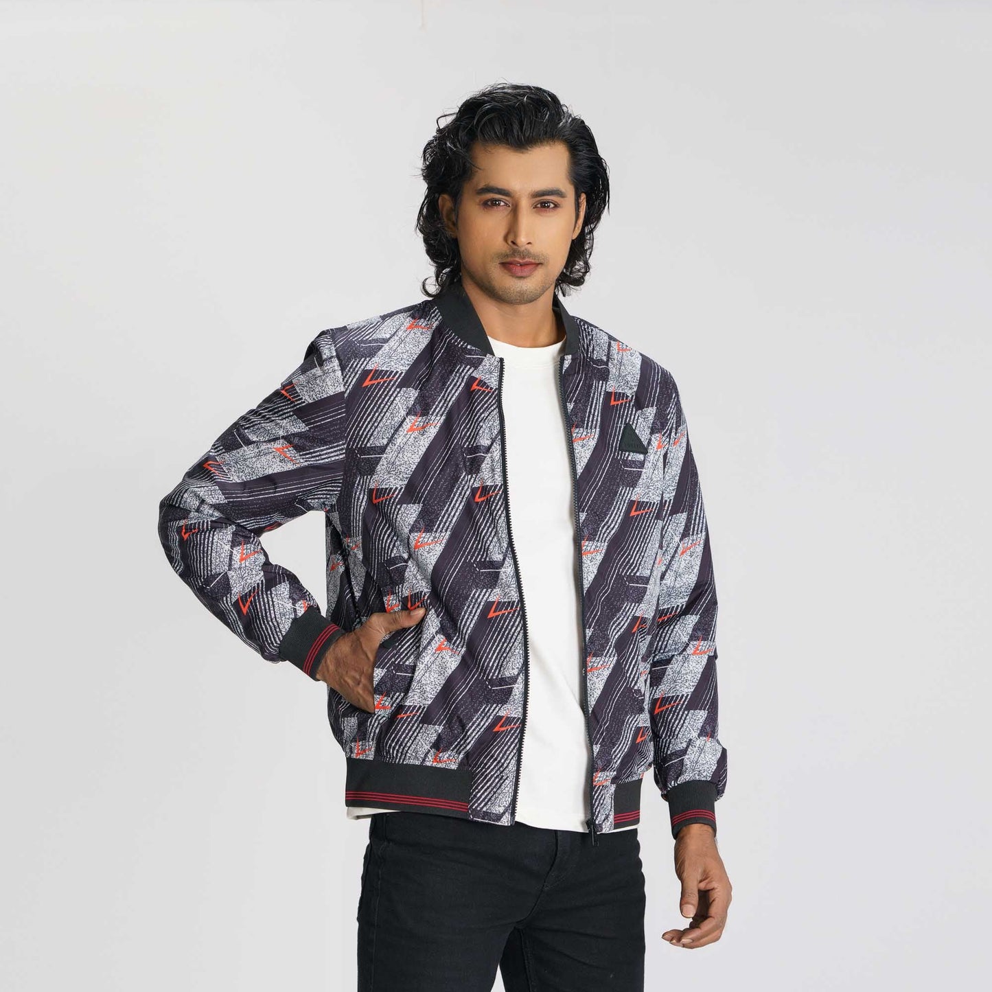 Mens Black & Red Bomber