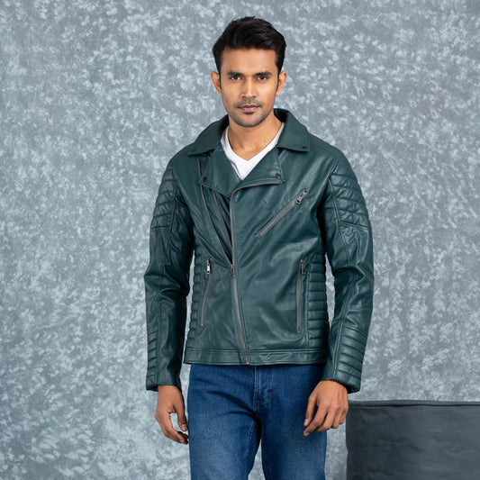 Mens PU Leather Jacket- Green
