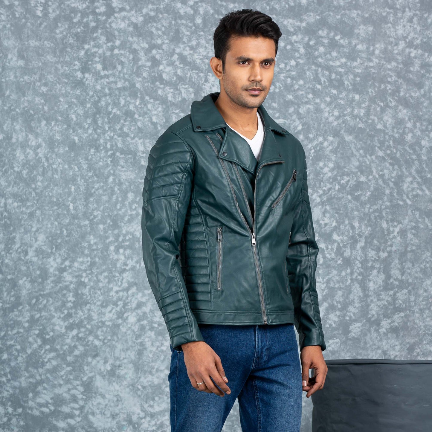 Mens PU Leather Jacket- Green