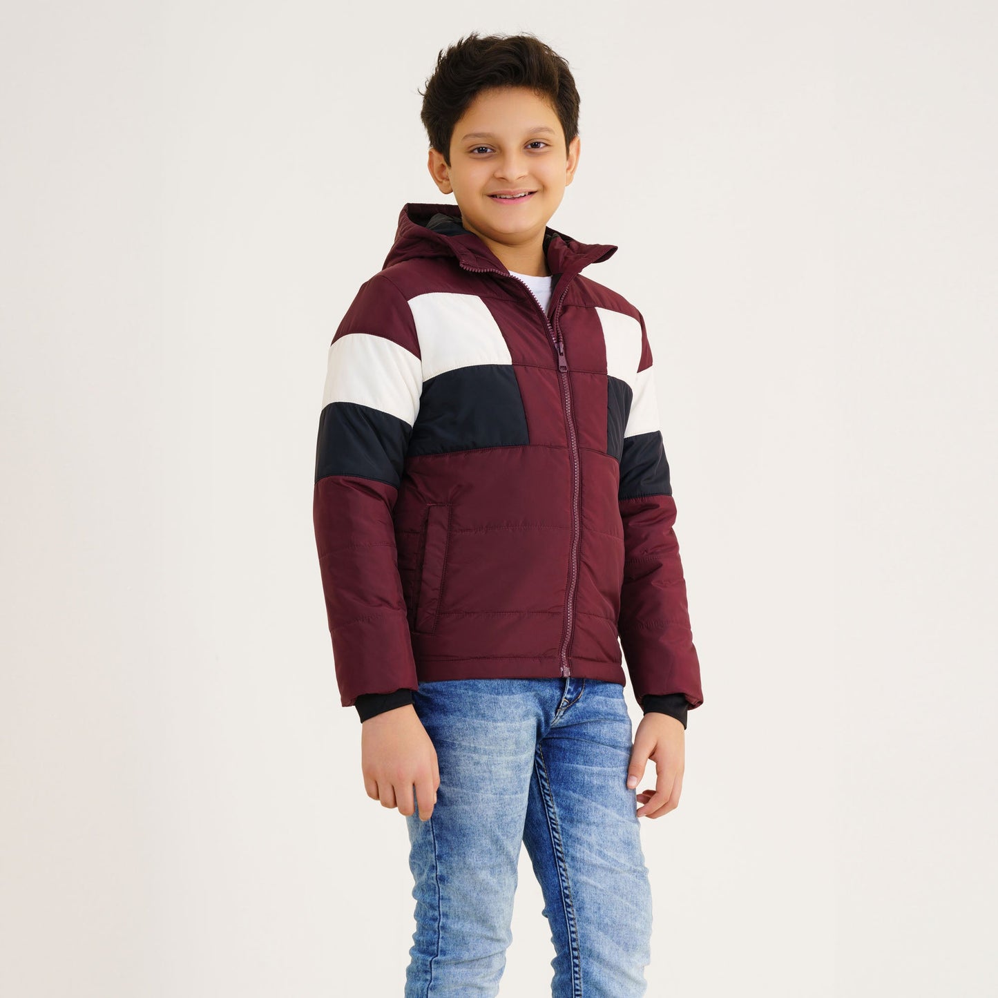 Boy's Maroon & Black Quilted Jacket