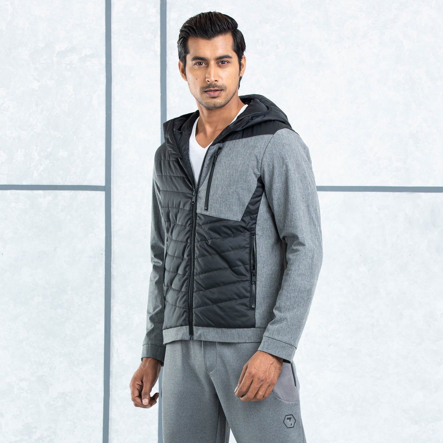 Mens Quilting Jacket- Black/Grey