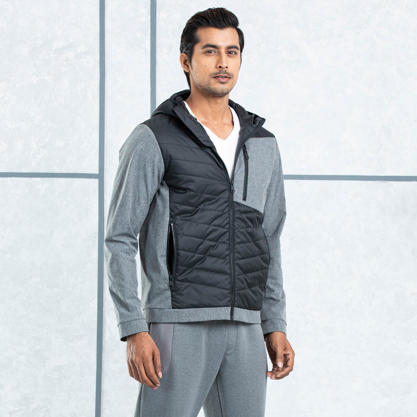 Mens Quilting Jacket- Black/Grey