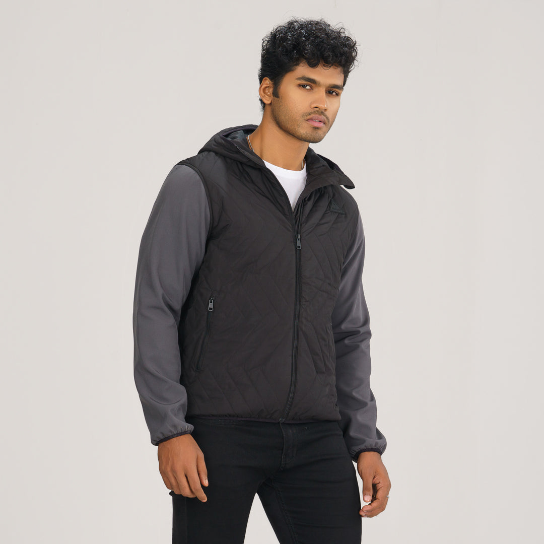 Mens Grey & Black Quilted Jacket