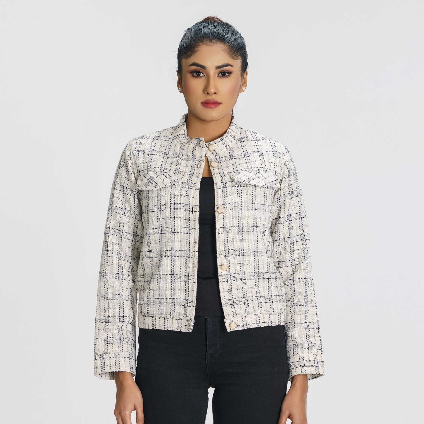 Women’s White & black Checked Shacket