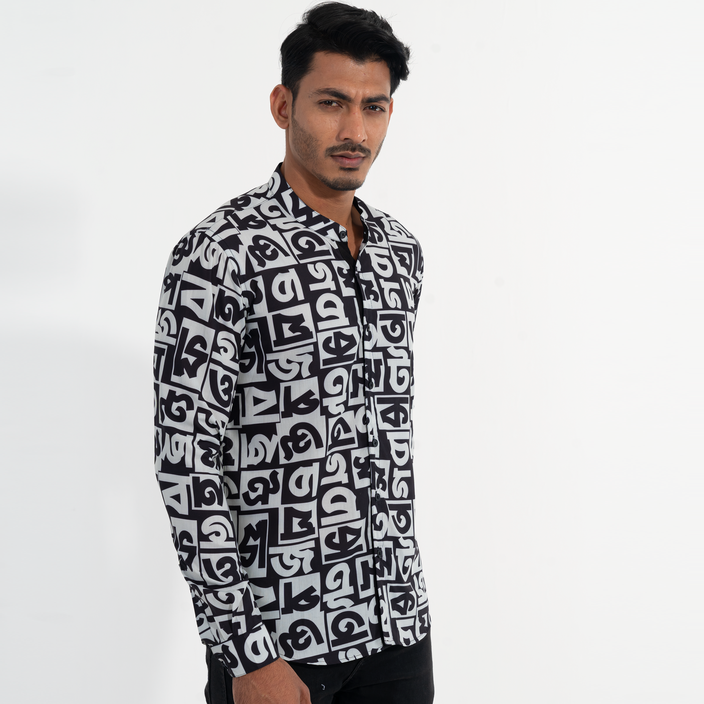 Mens Casual Shirt- White/Black