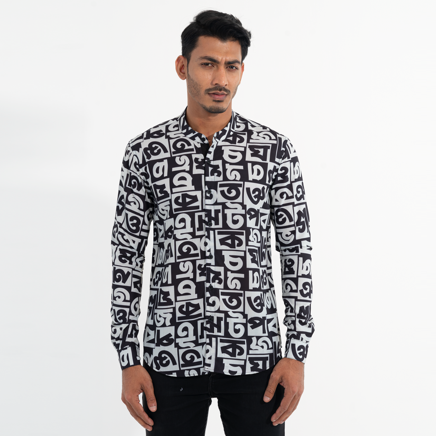 Mens Casual Shirt- White/Black