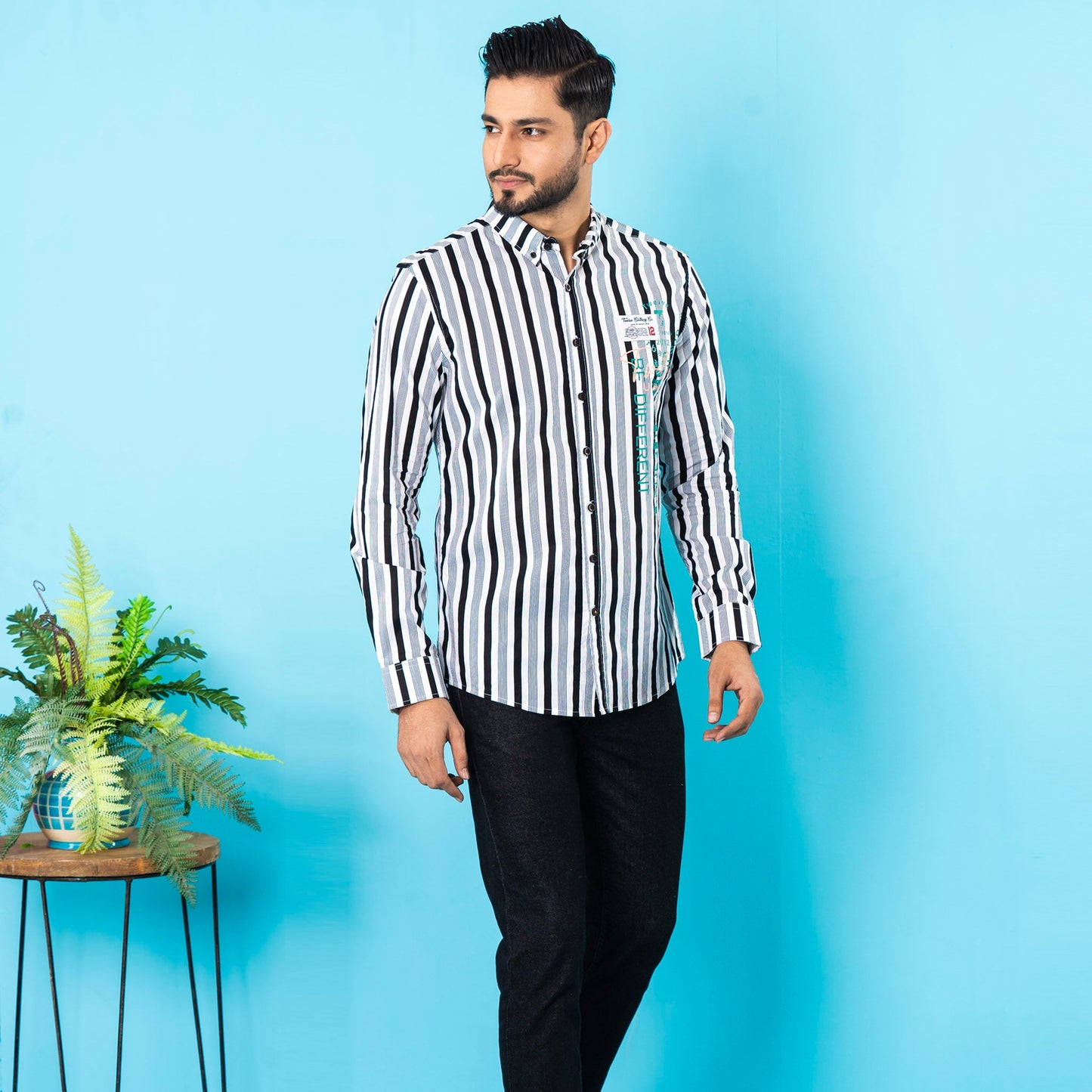 Mens Casual Shirt- Black/White
