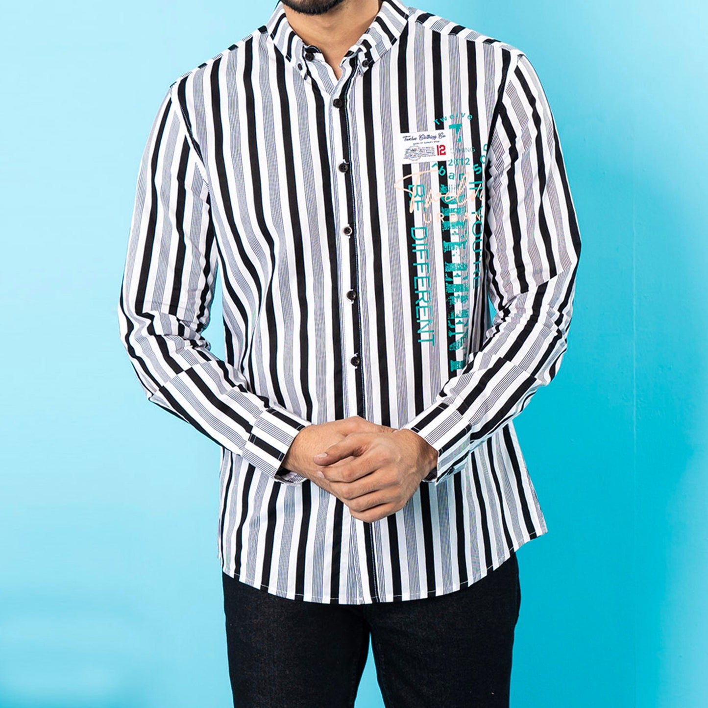 Mens Casual Shirt- Black/White