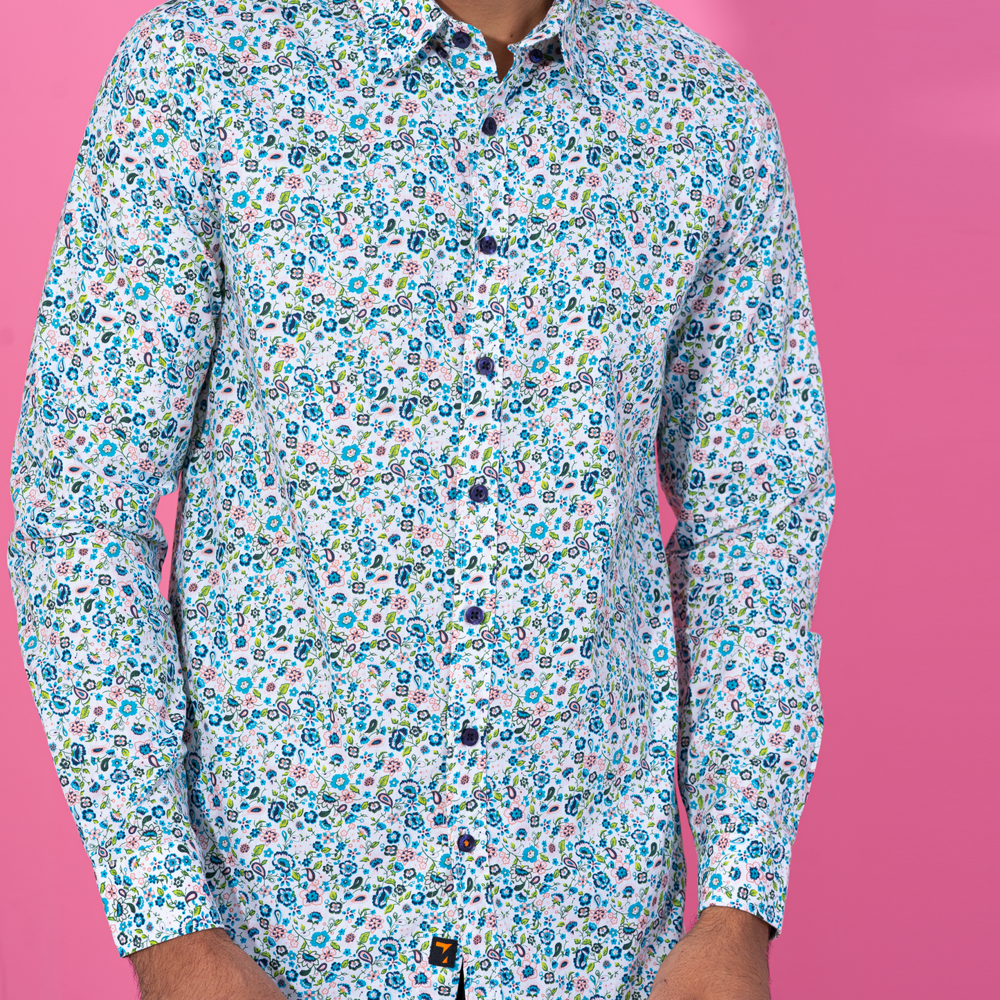 Men's Navy-White Floral Shirt