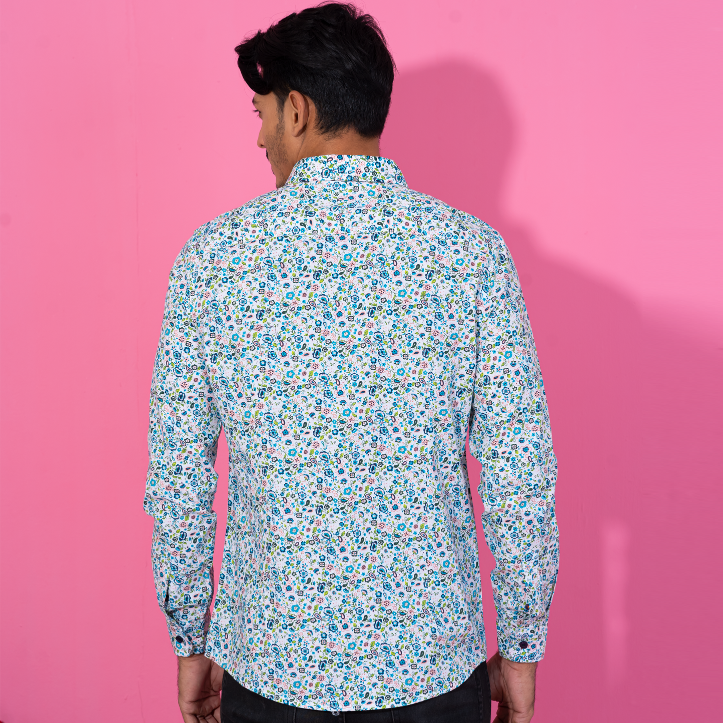 Men's Navy-White Floral Shirt