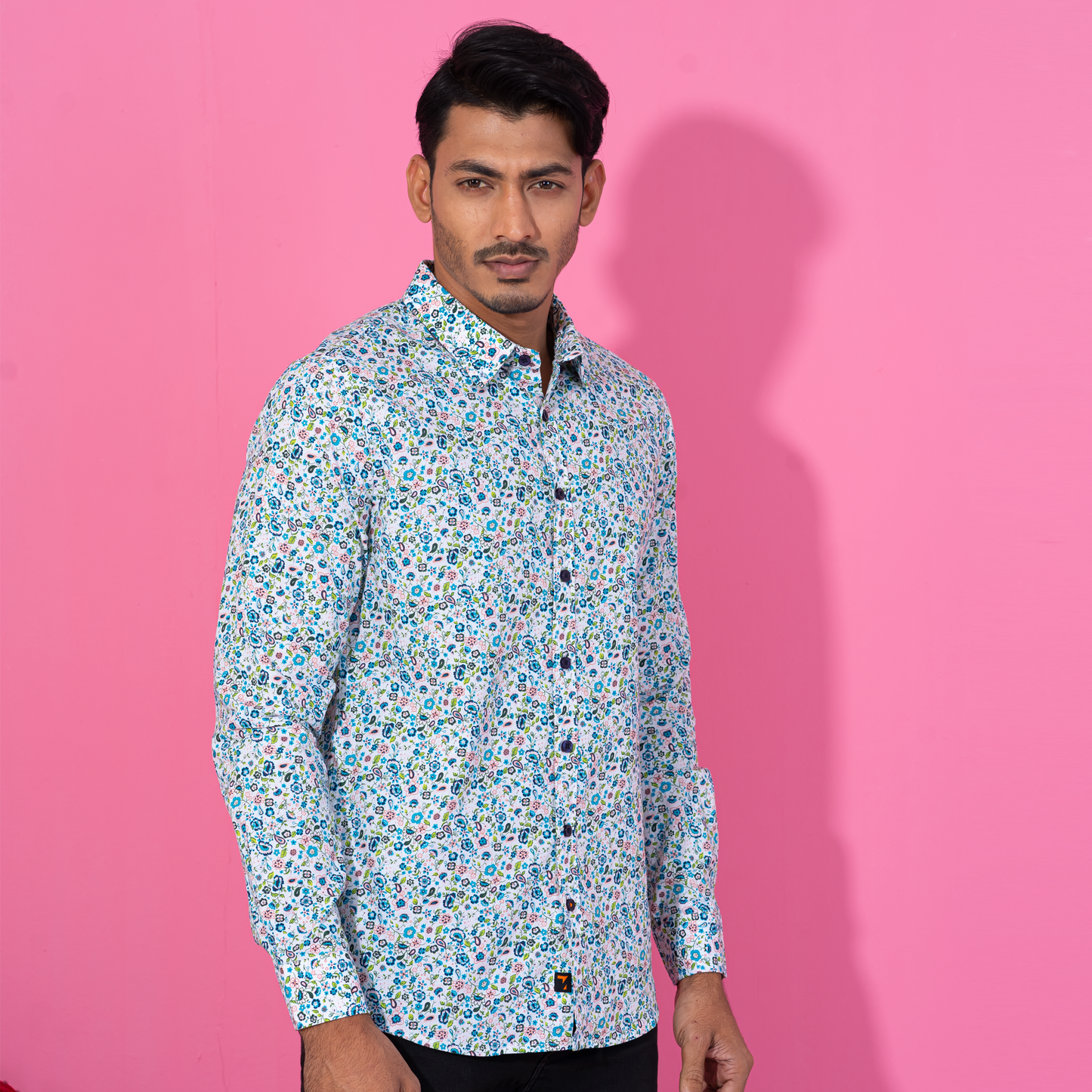 Men's Navy-White Floral Shirt