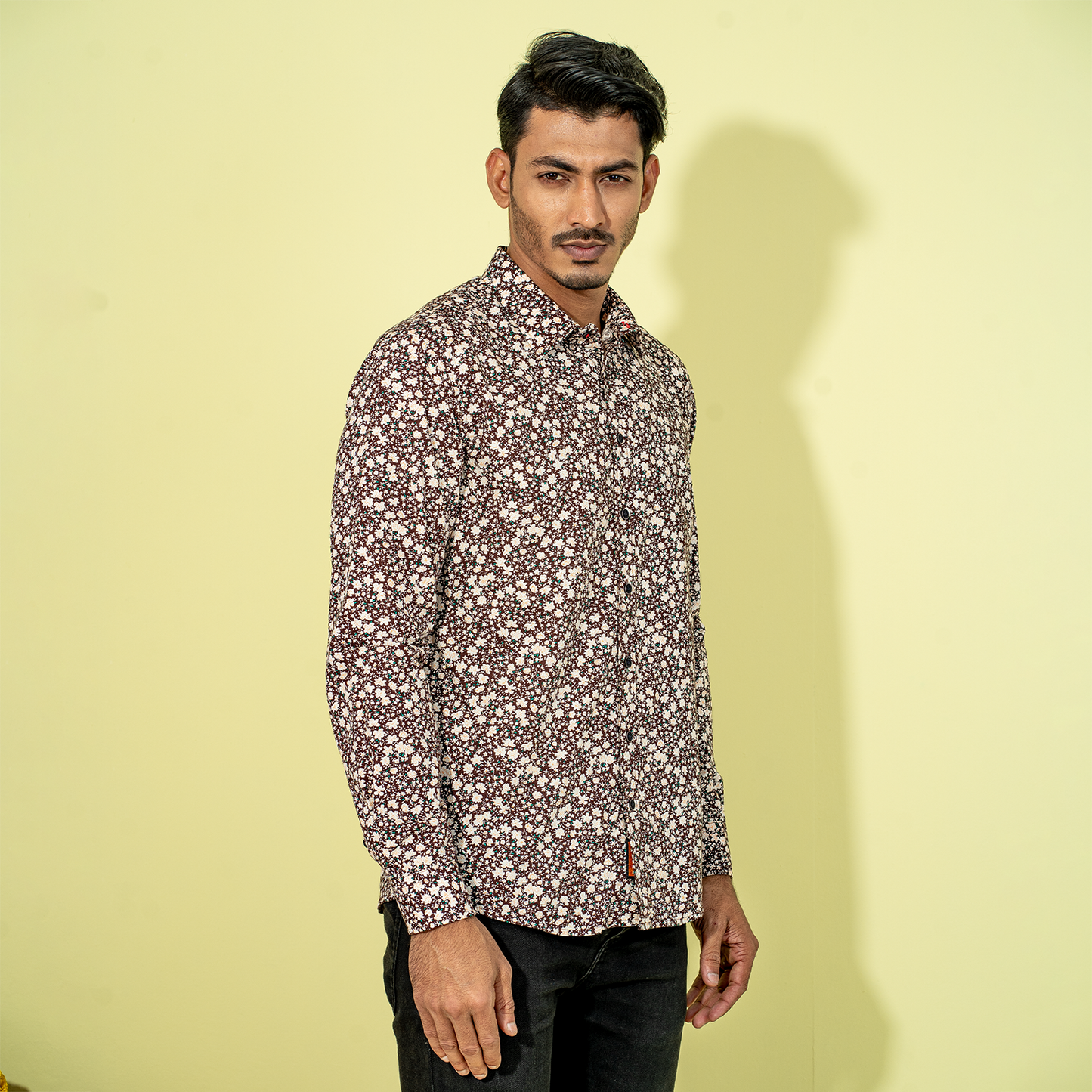 Men's Dark-Brown Floral Shirt