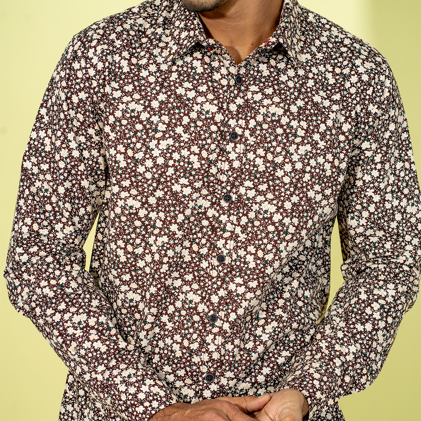Men's Dark-Brown Floral Shirt
