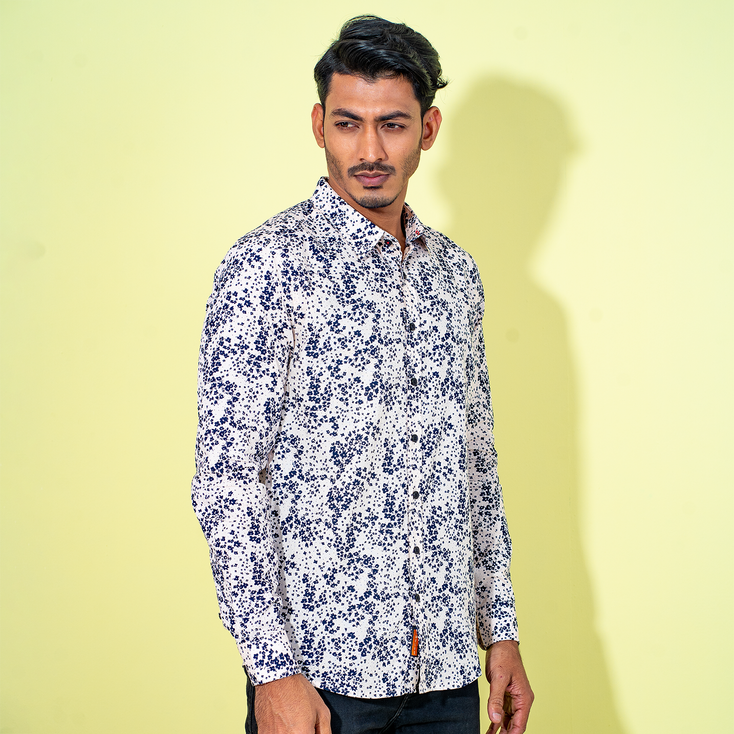 Men's Black-Peach Floral Shirt