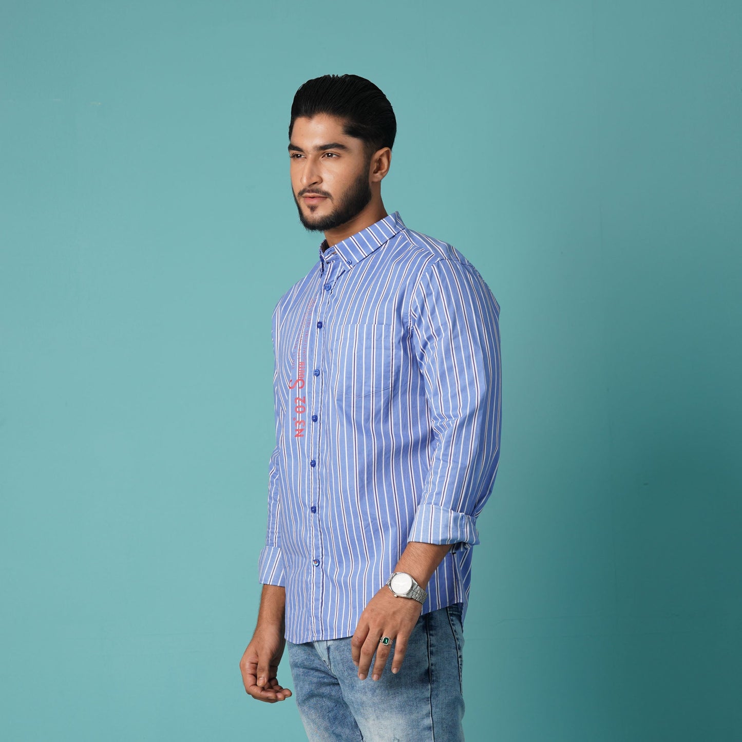 Mens L/S Blue & White Shirt
