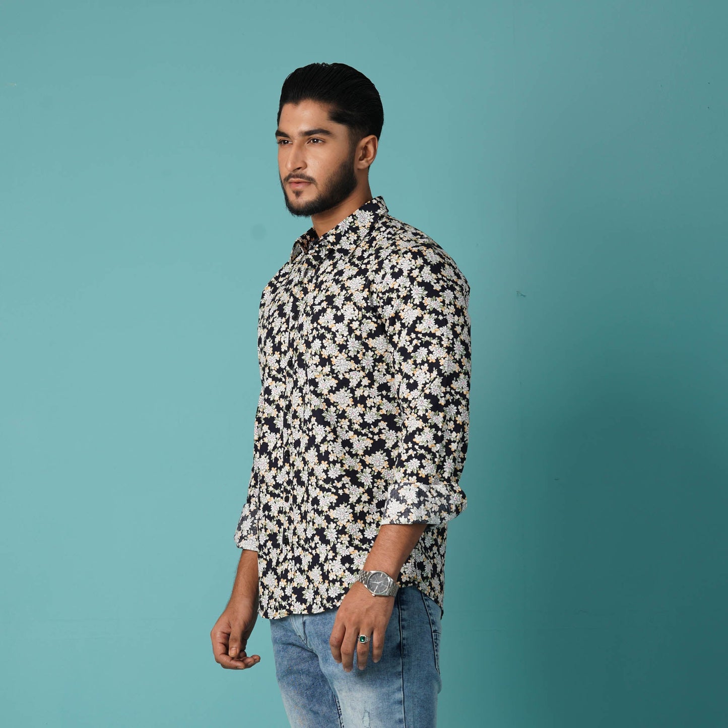 Mens Navy & Yellow L/S Shirt