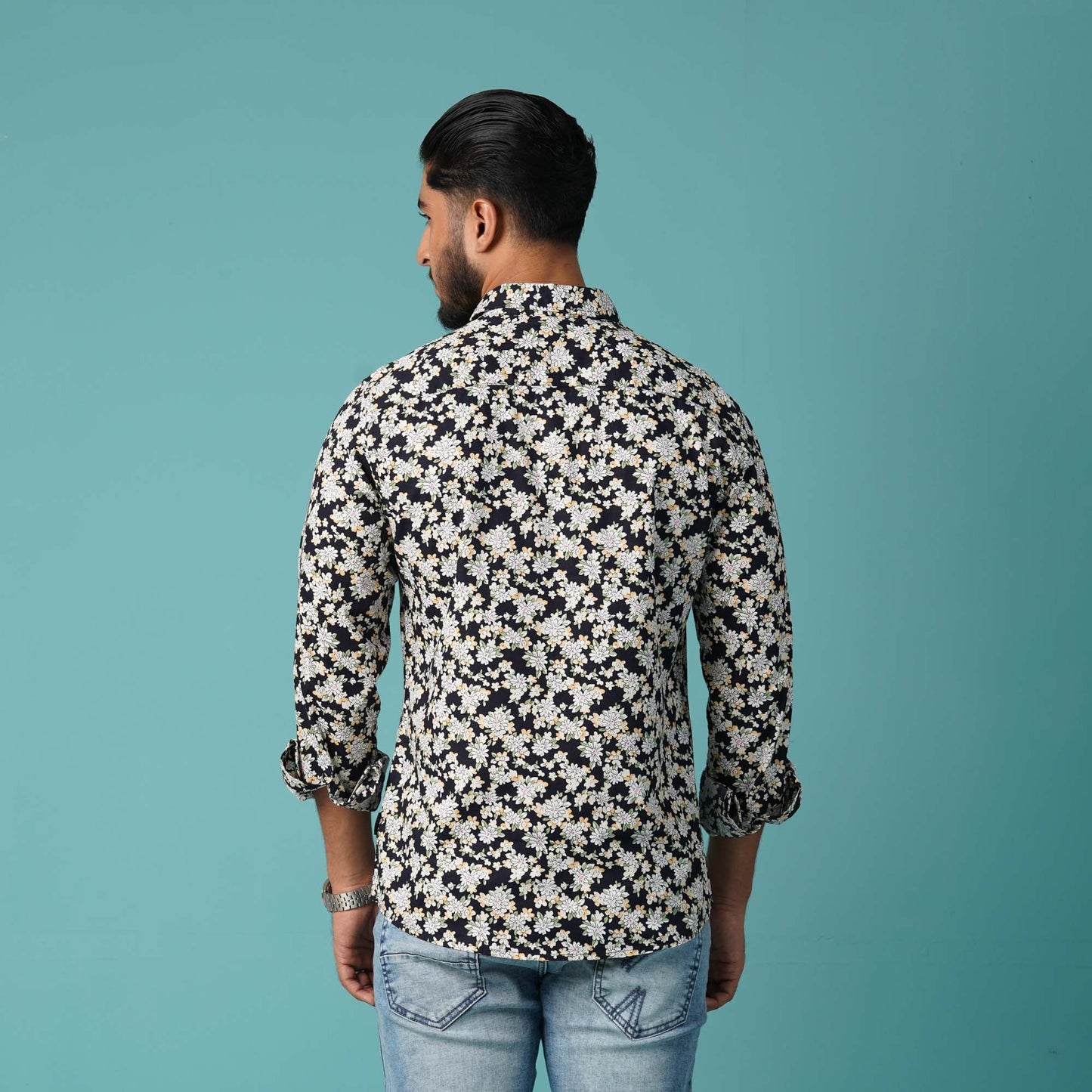 Mens Navy & Yellow L/S Shirt