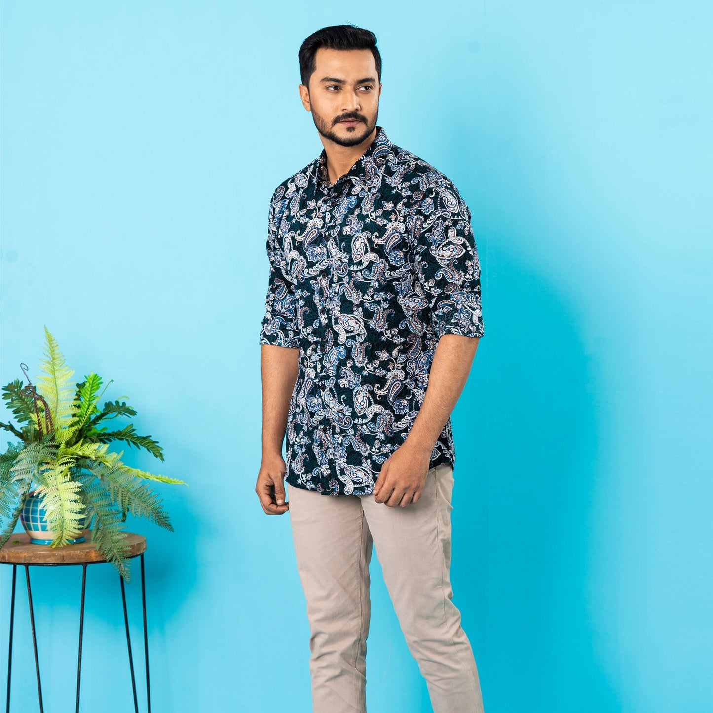Men's Black-Green Casual Shirt