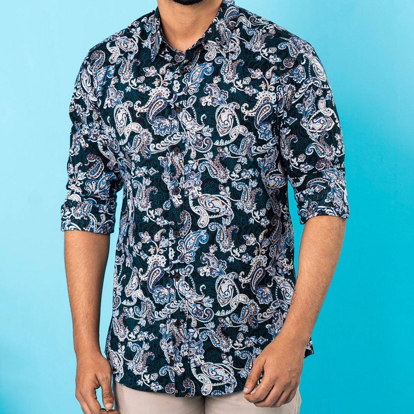Men's Black-Green Casual Shirt