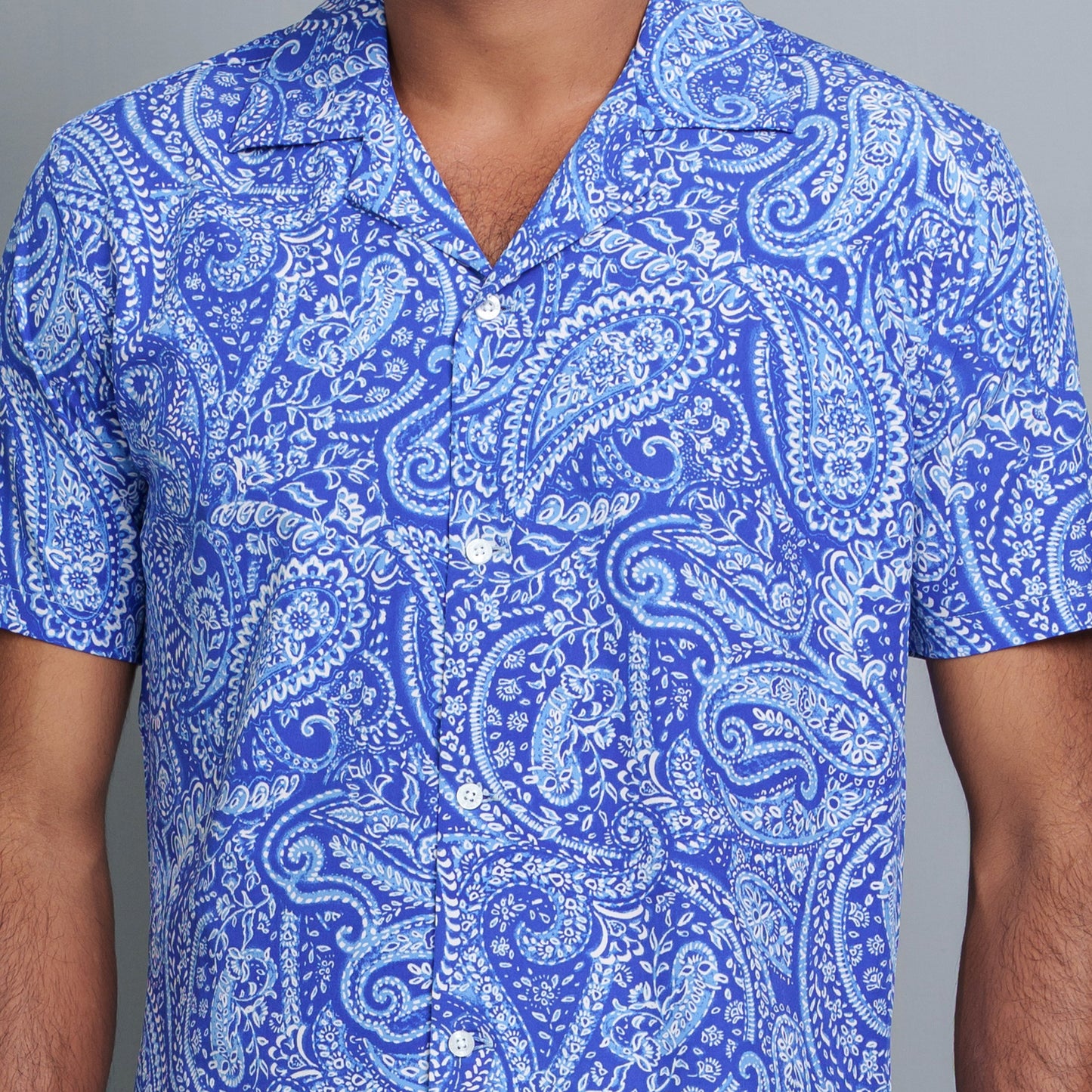 Mens Short Sleeve Shirt- Blue/White