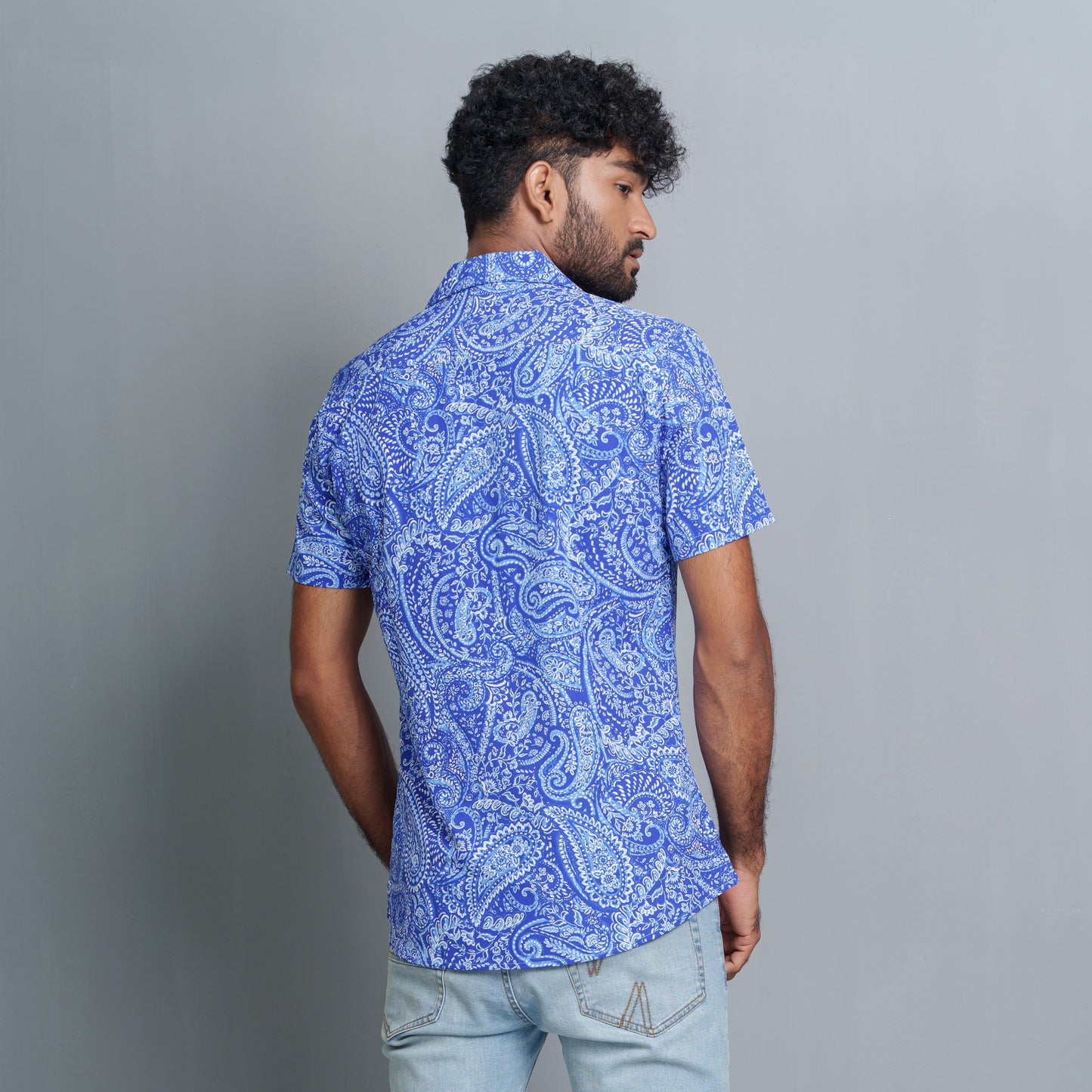 Mens Short Sleeve Shirt- Blue/White
