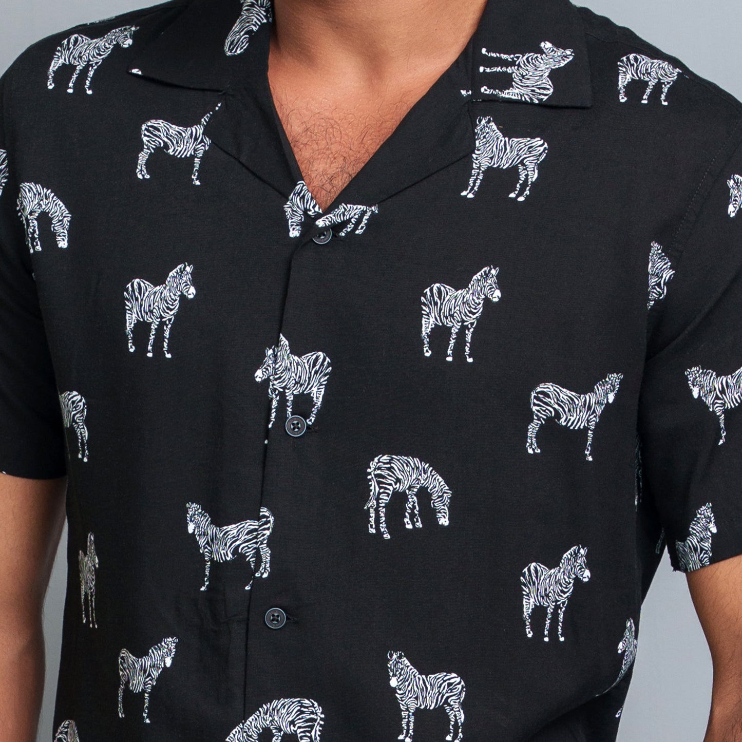 Men's Black-White Cuban Collar Shirt
