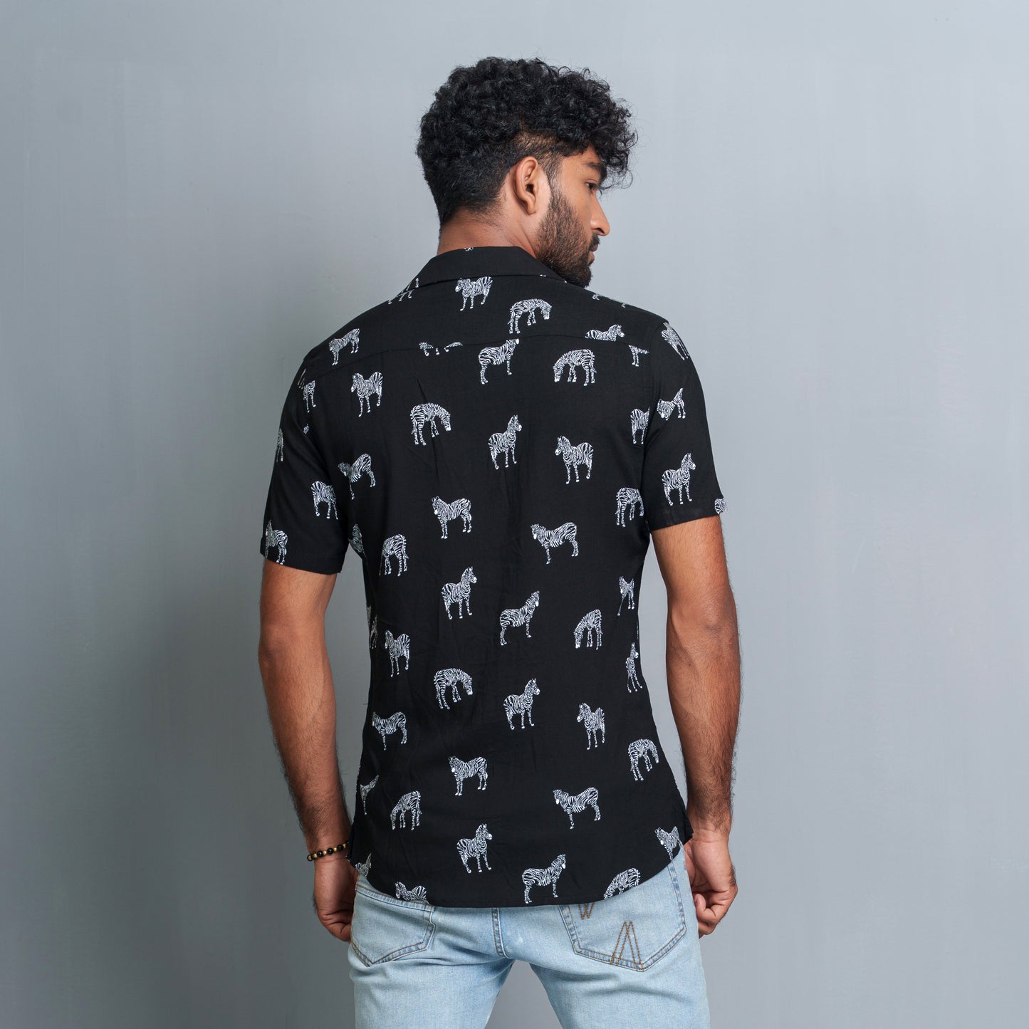 Men's Black-White Cuban Collar Shirt