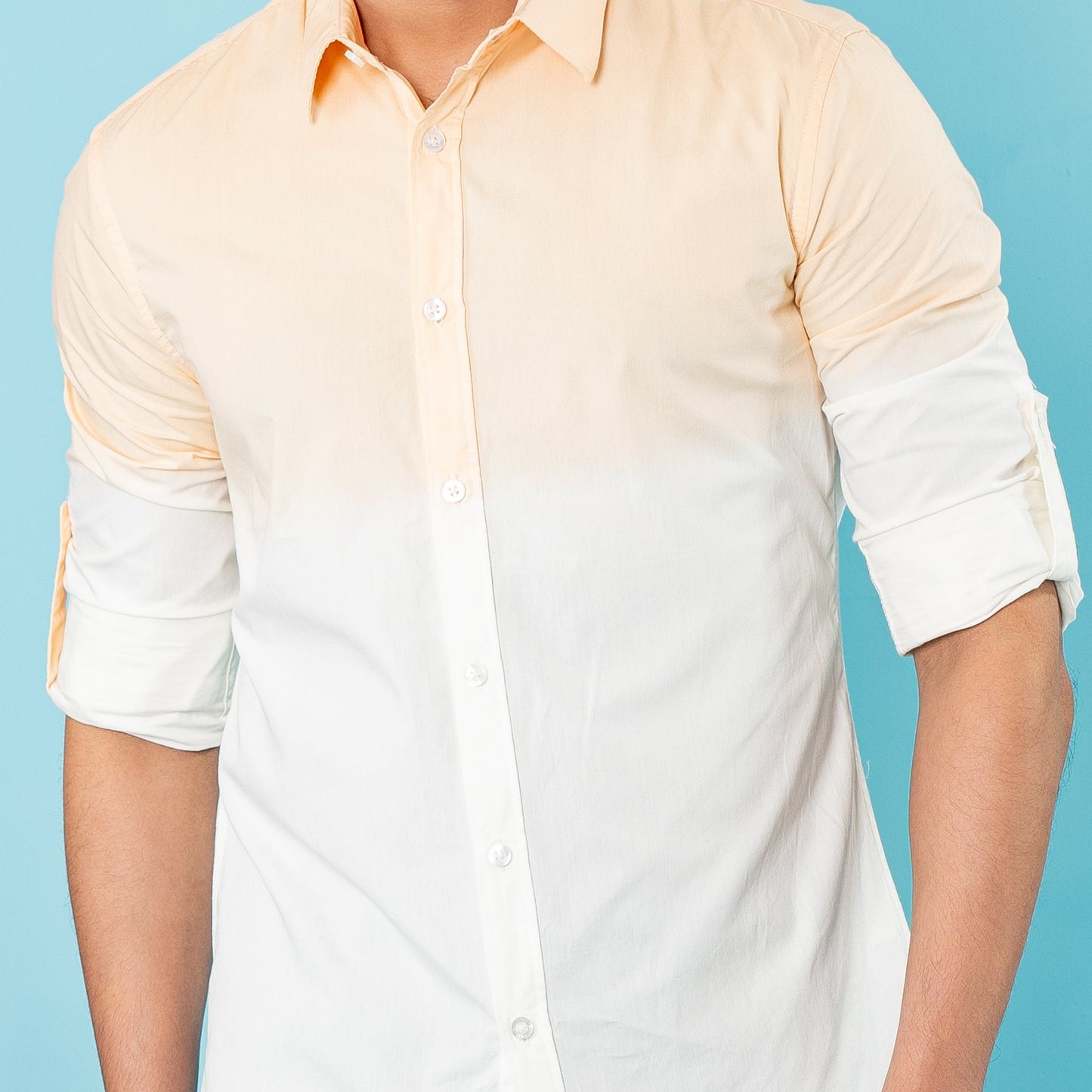 Mens Casual Shirt- Orange/White