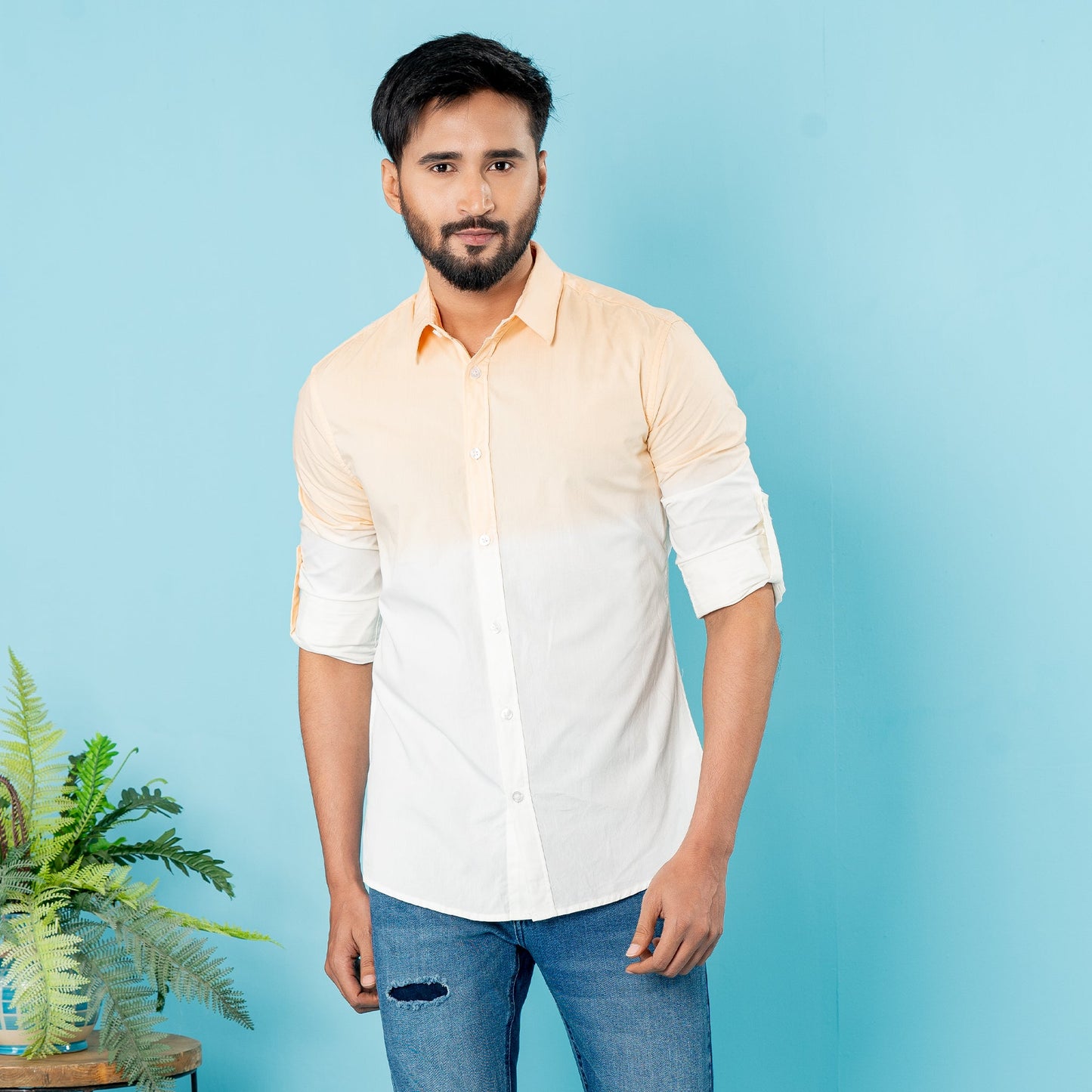 Mens Casual Shirt- Orange/White