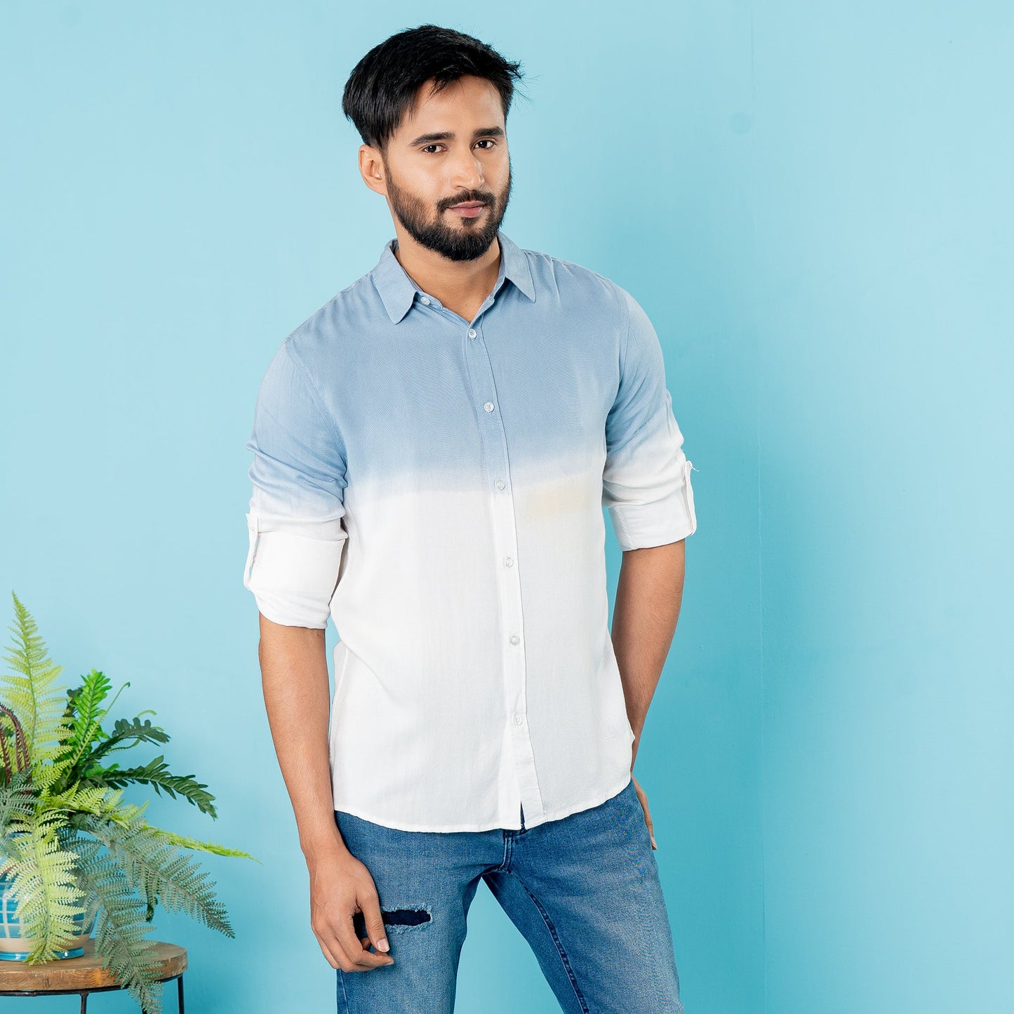Mens Casual Shirt- Navy/White