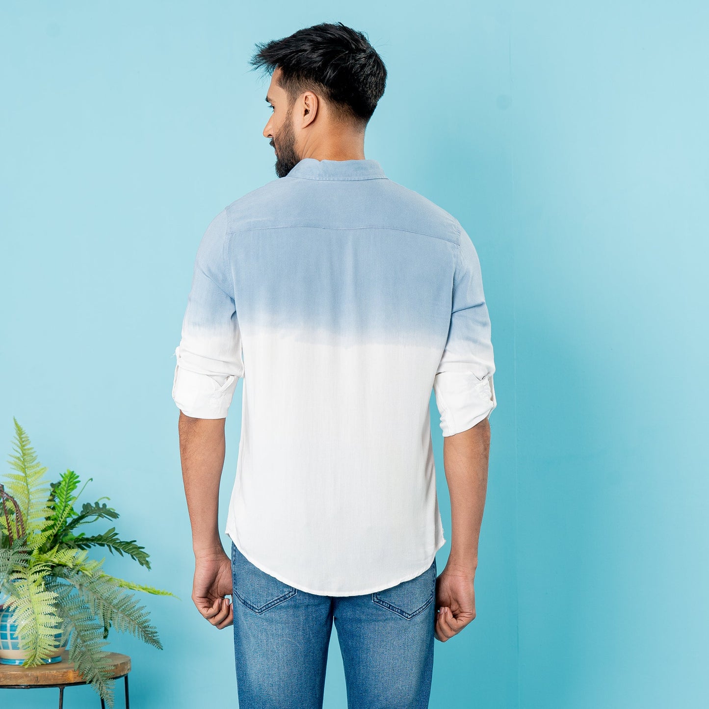 Mens Casual Shirt- Navy/White
