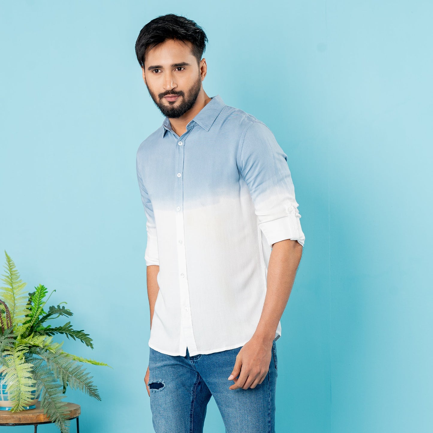Mens Casual Shirt- Navy/White