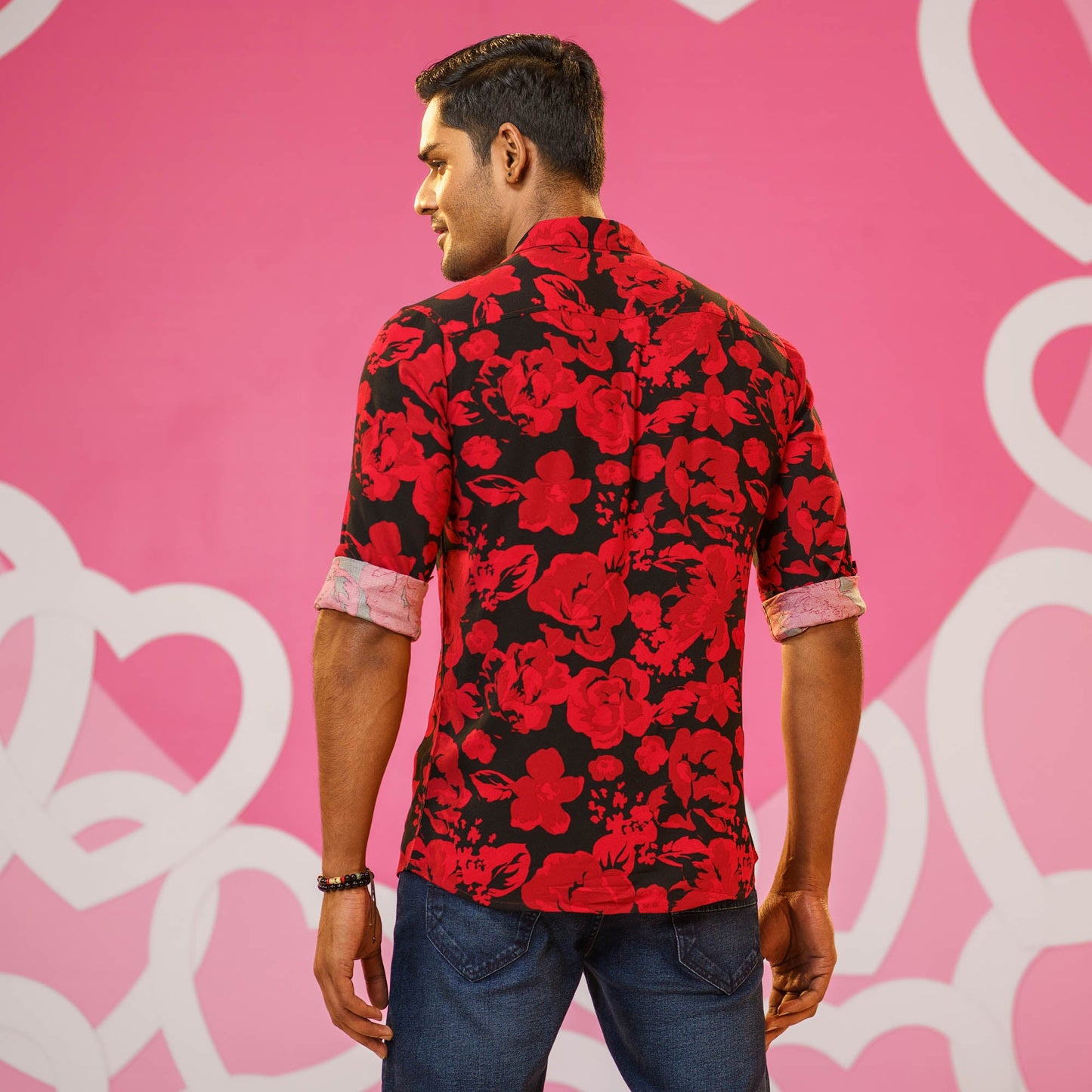 Mens Red-Black Printed Shirt