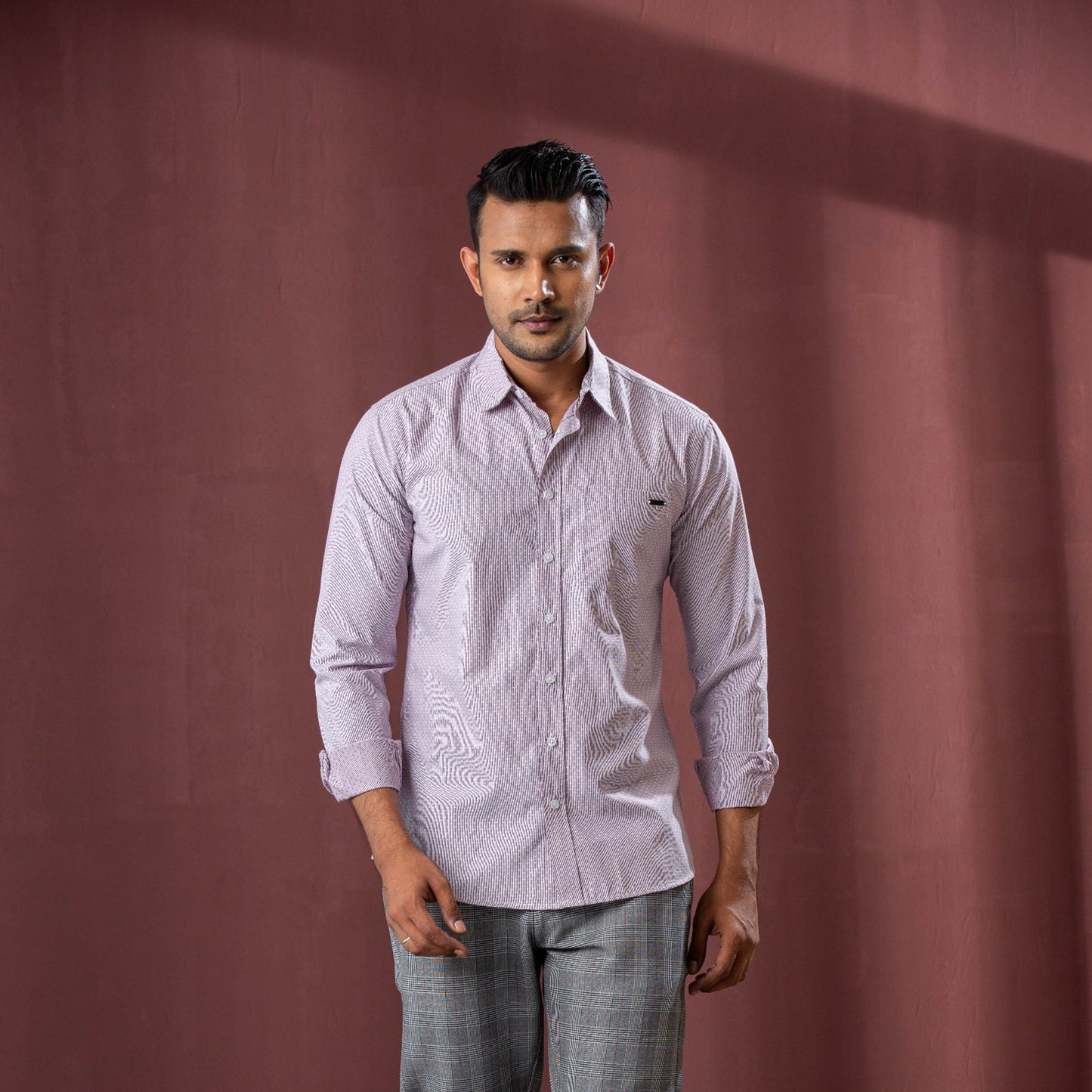Mens L/S Shirt-Red/White