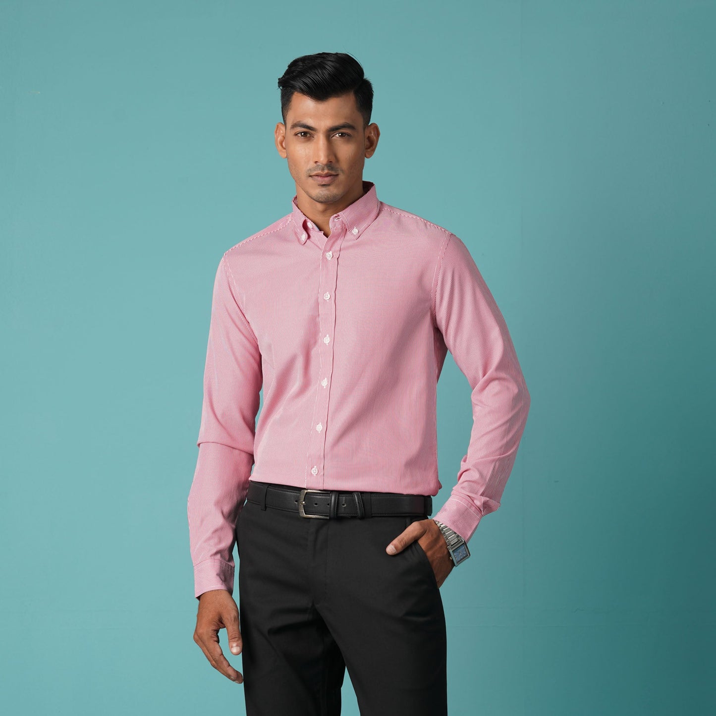 MENS L/S SHIRT-RED STRIPE