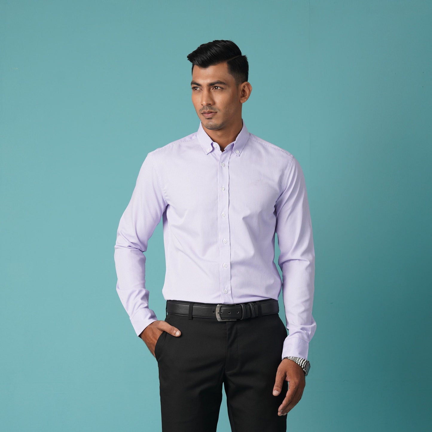 MENS L/S SHIRT-PURPLE STRIPE