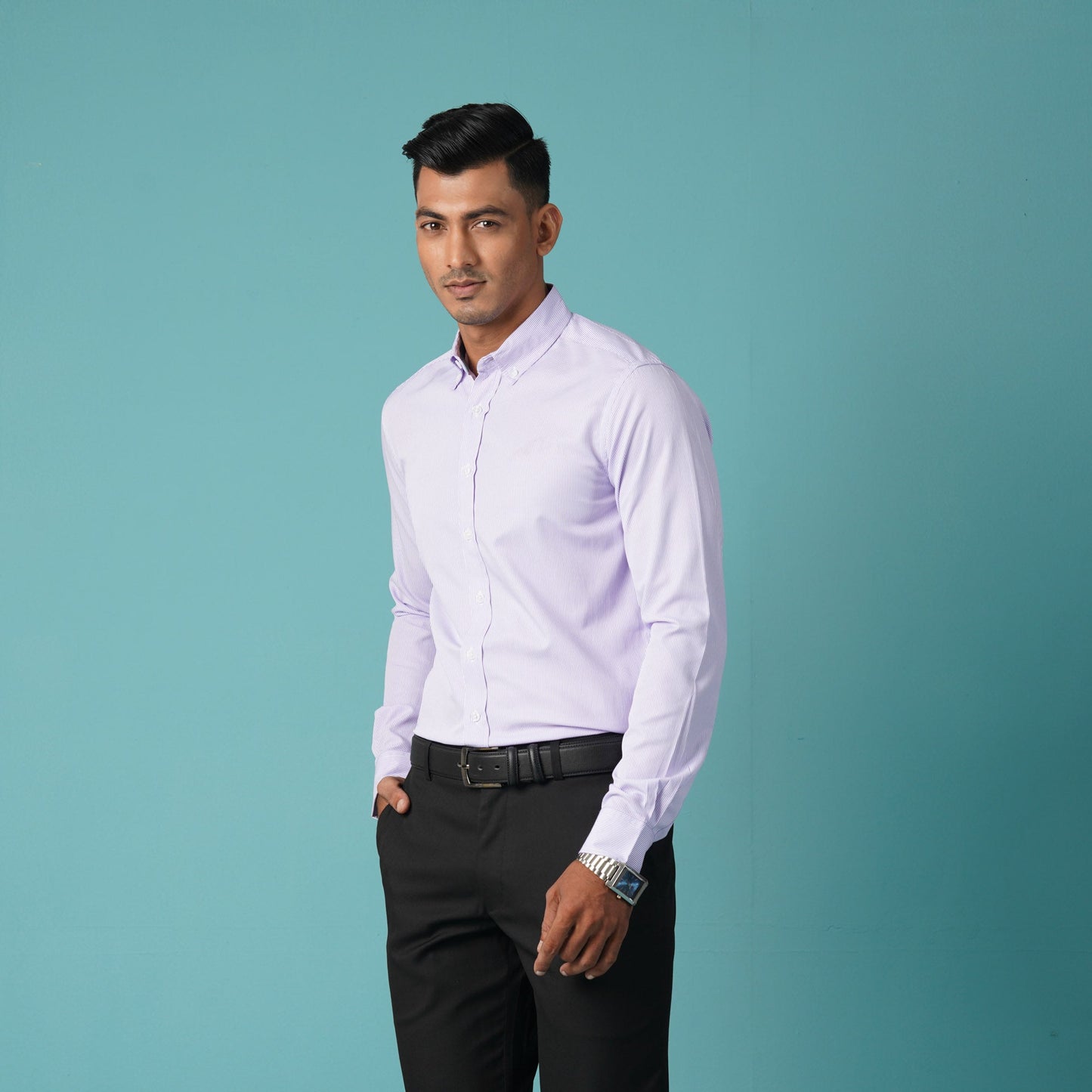MENS L/S SHIRT-PURPLE STRIPE